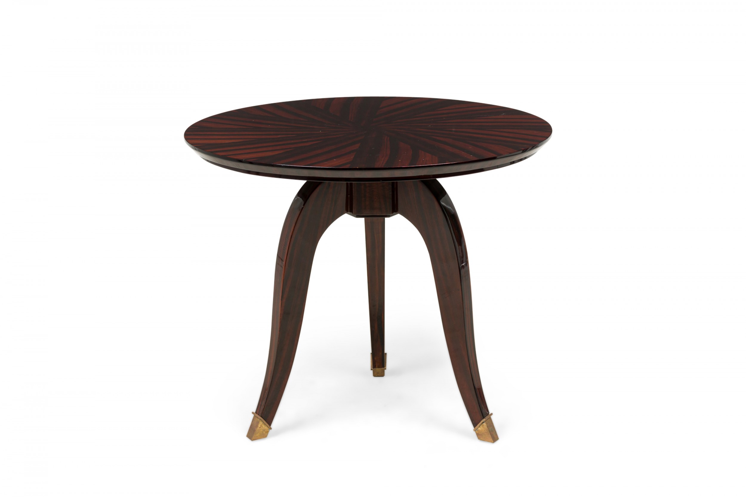 Art deco french circular wooden end side table with parquetry