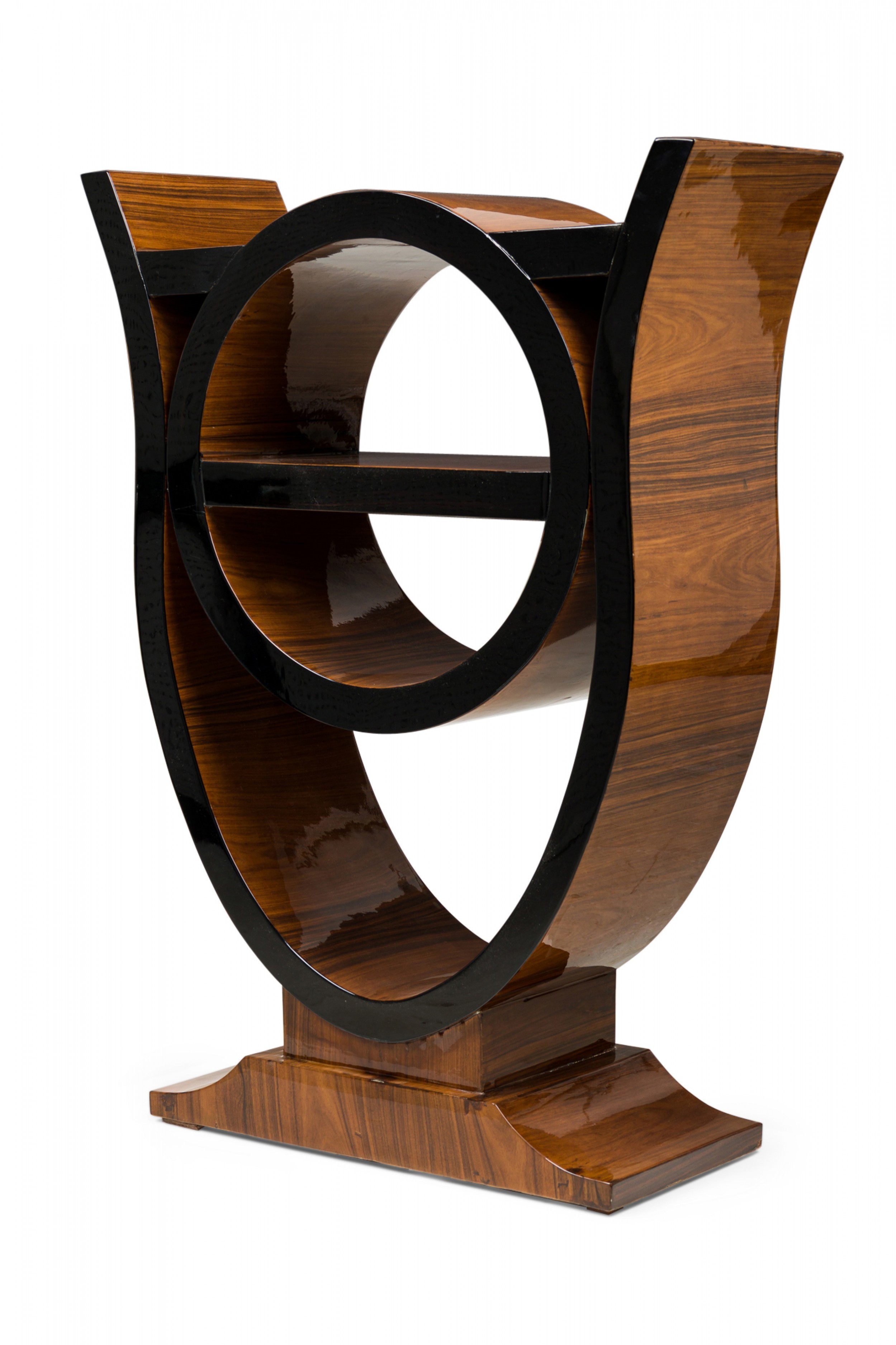 Art deco french wooden console table etagere in a shaped organic form
