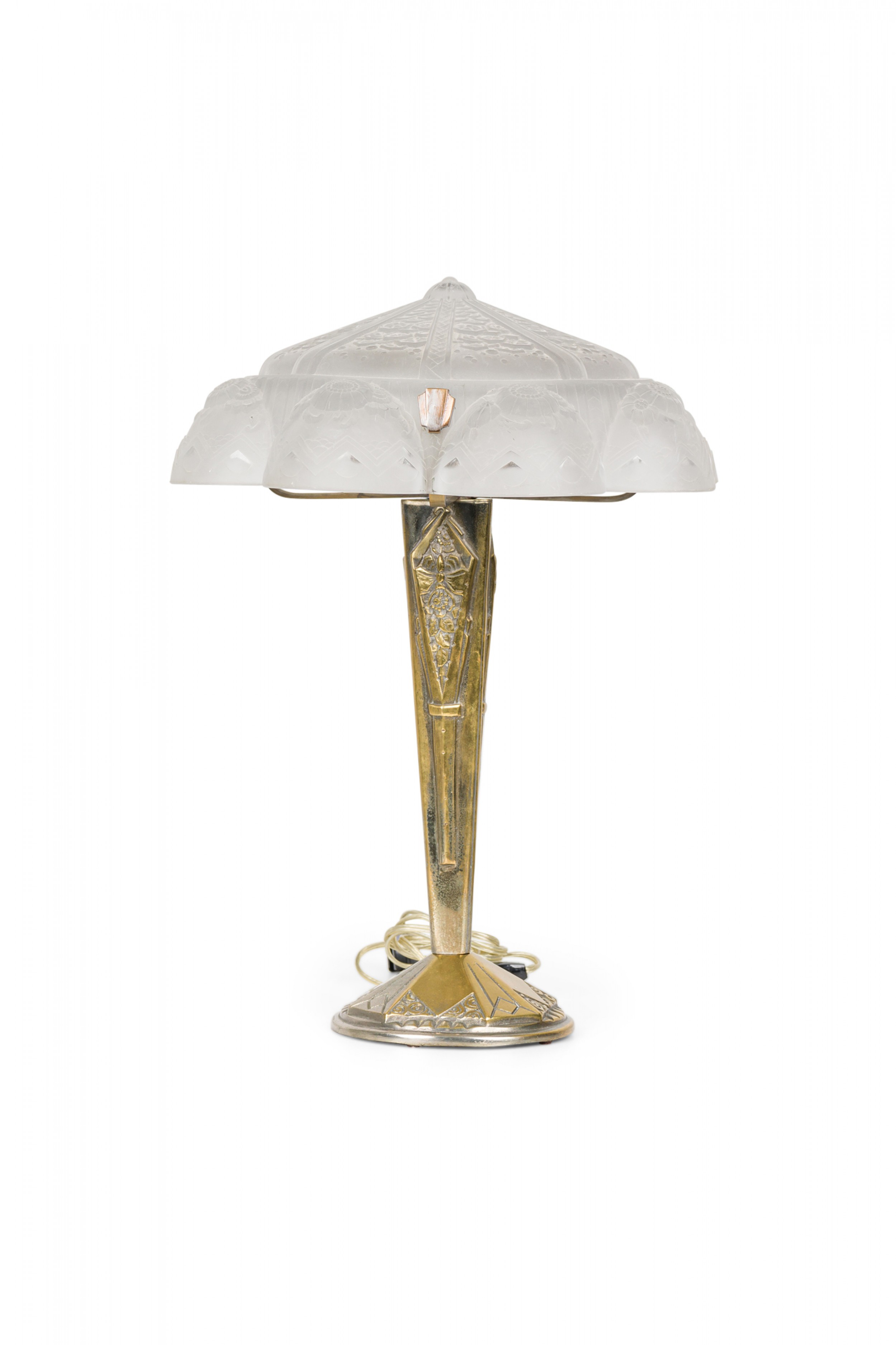 Muller freres art deco french metal and frosted glass table lamp