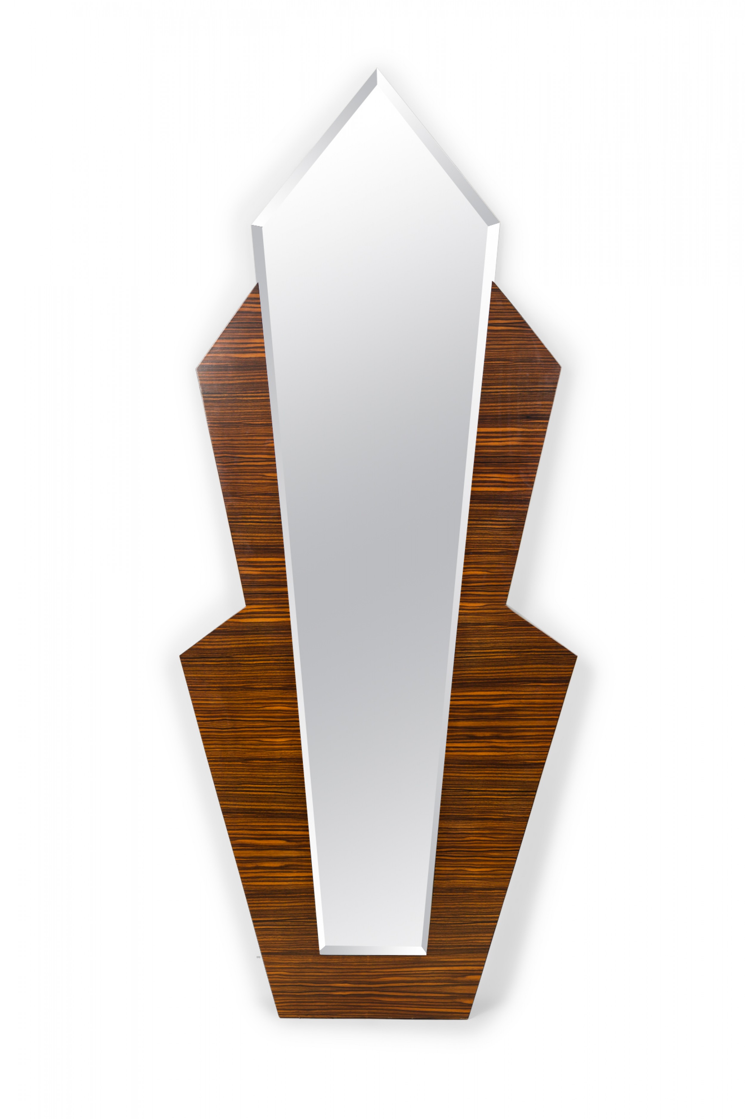 Art deco french wall macassar ebony encased zigzag pentagon mirror