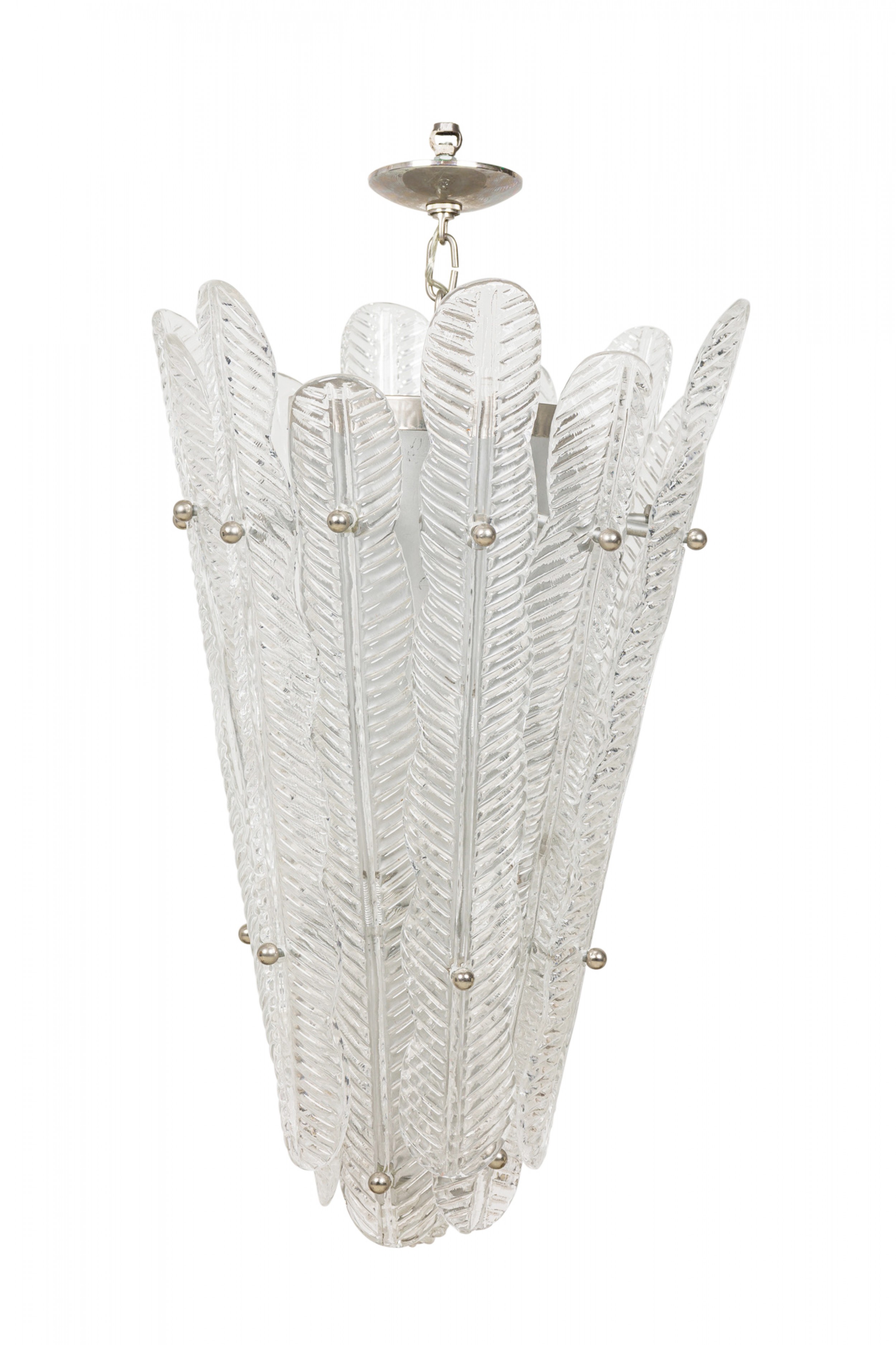 Murano italian mid century glass and silver metal pendant chandelier