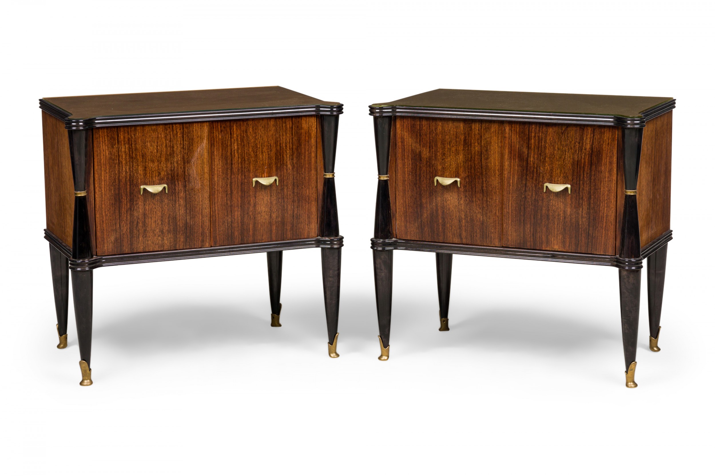 Pair of art deco french rosewood commodes with bronze and ebonized trim