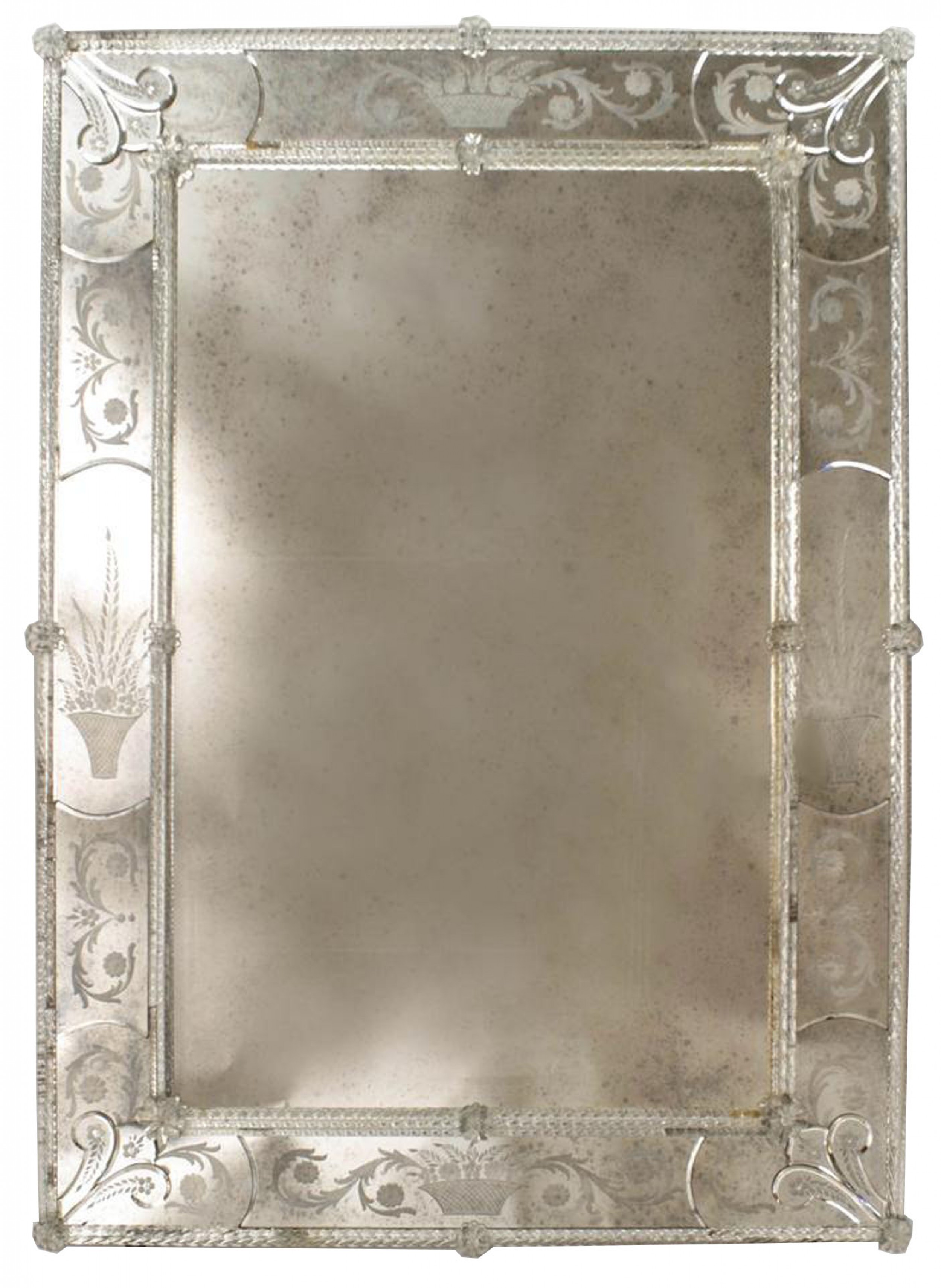Italian venetian wall mirrror with  etched floral and basket design