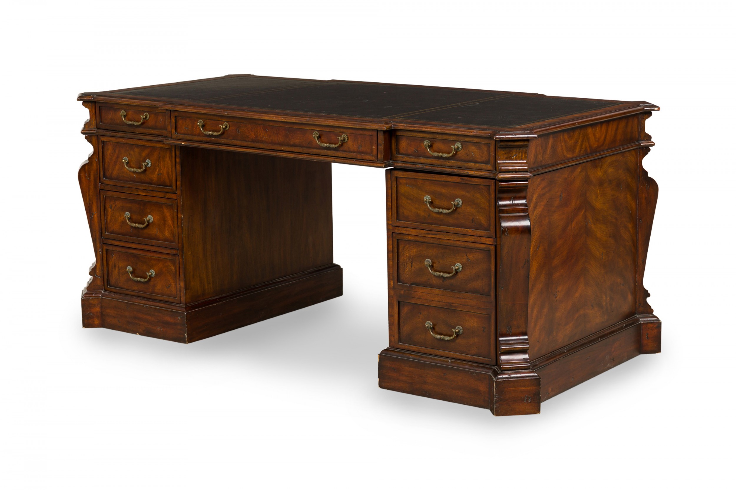 Maitland smith english regency style wooden 2 cabinet kneehole desk