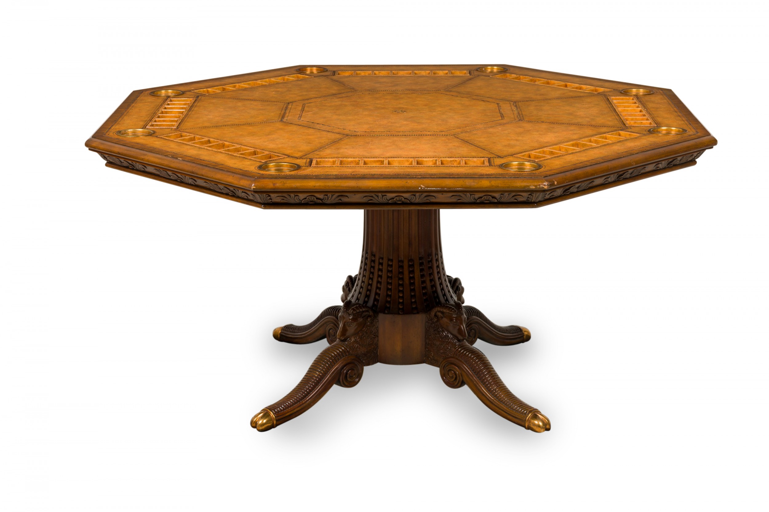 Maitland smith wooden octagonal embossed leather topped game table