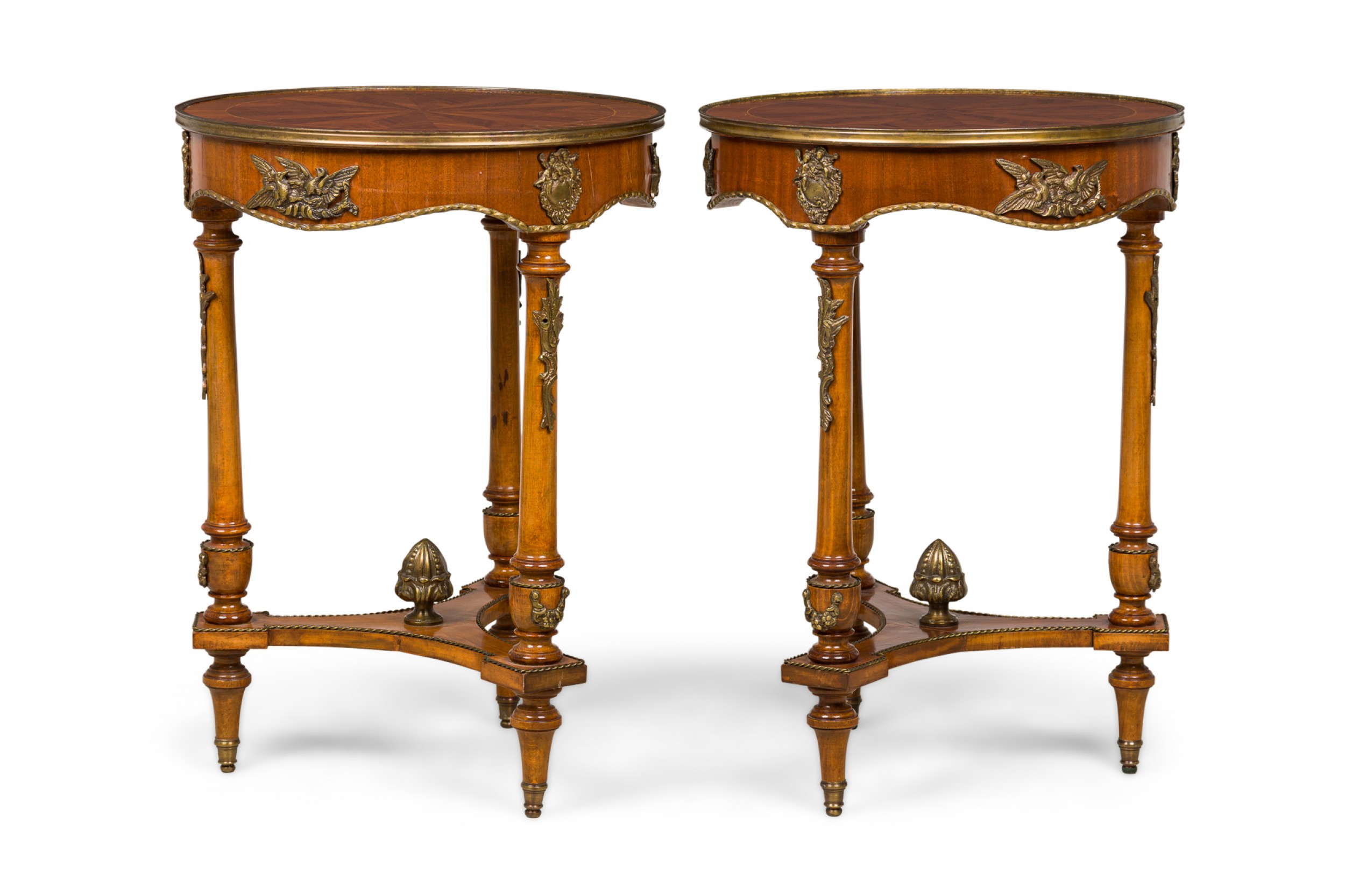 Pair of french victorian style wooden circular end side tables