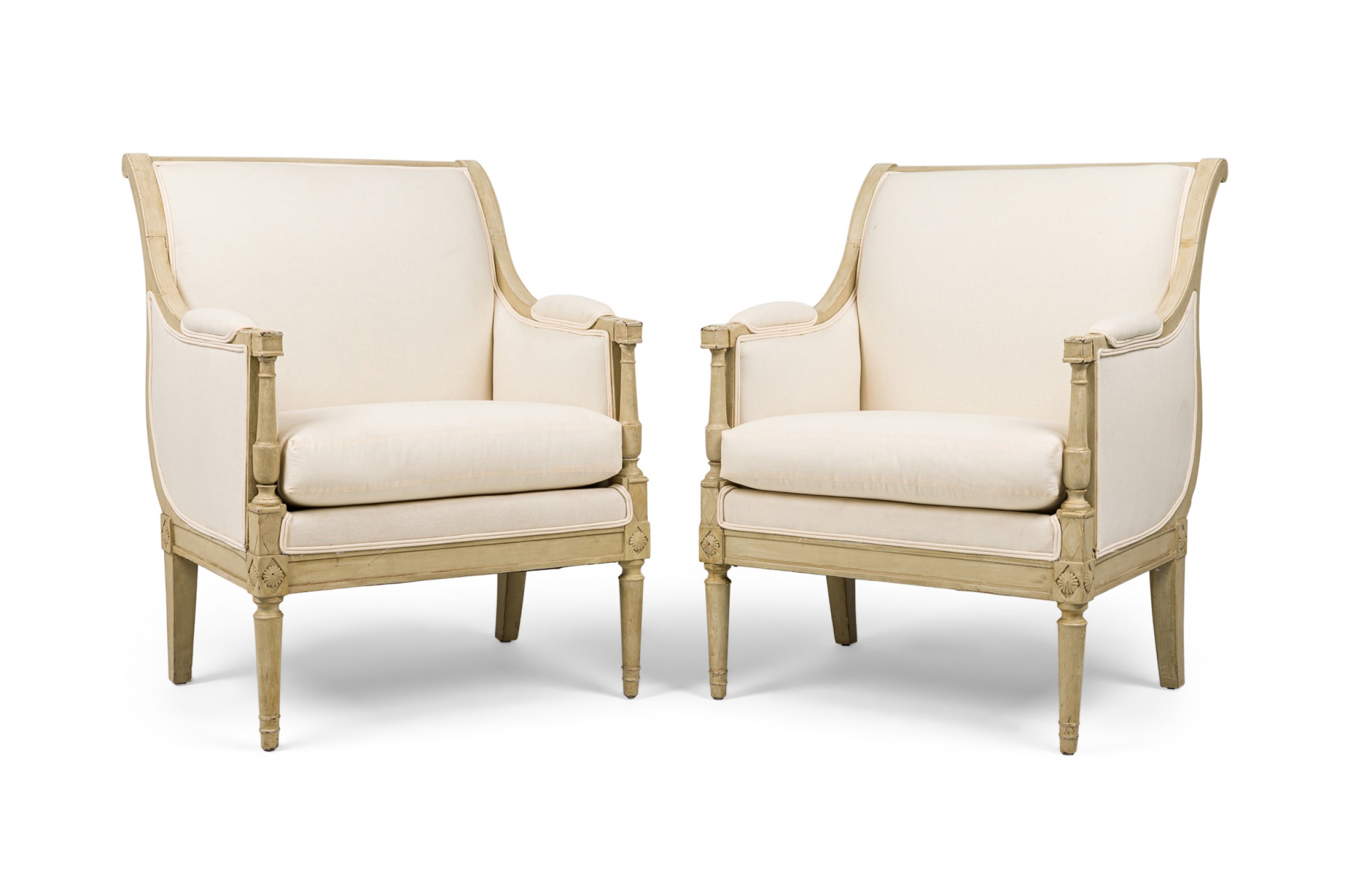 Pair of swedish beige upholstered bergere armchairs