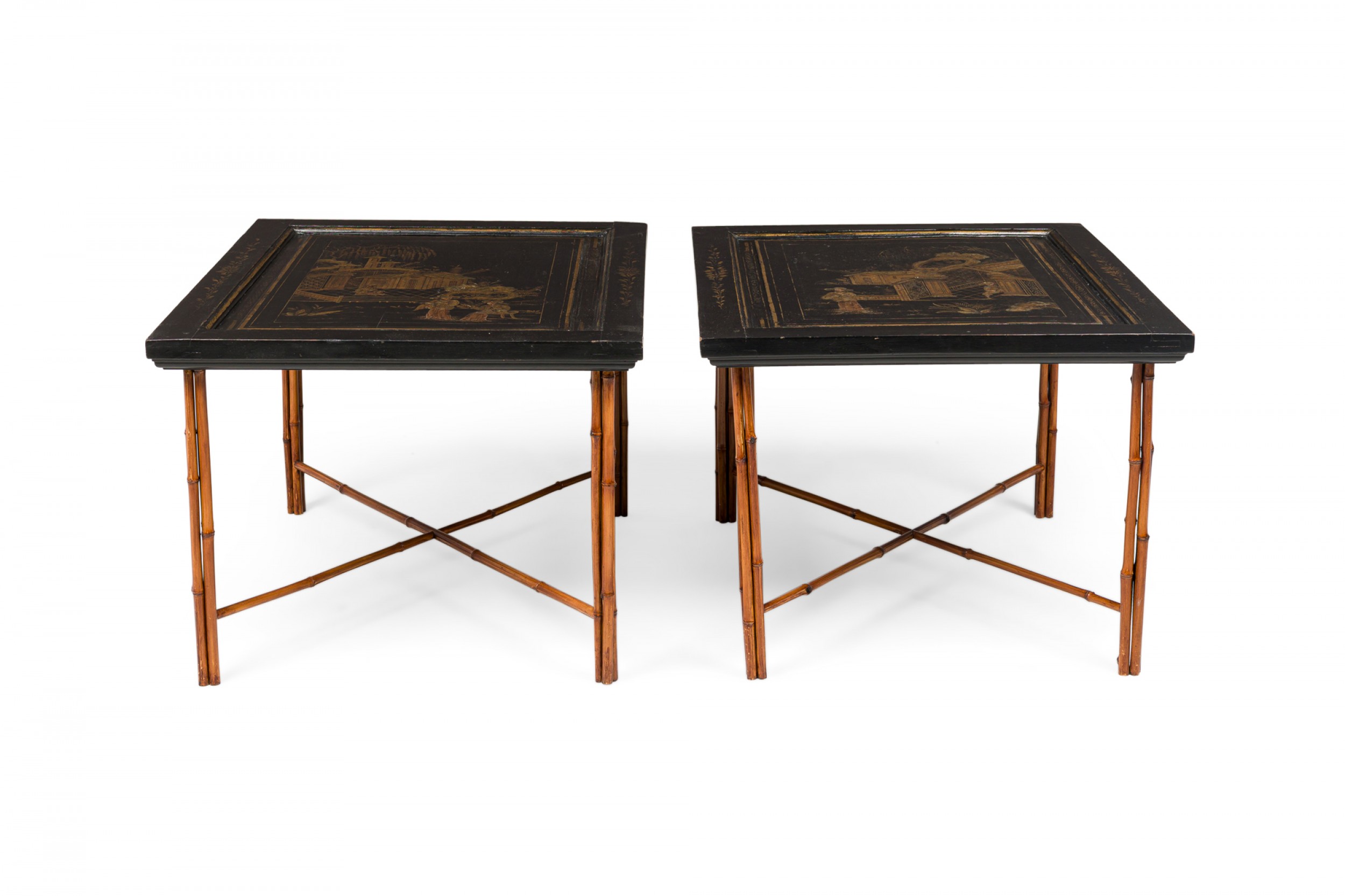 Pair of chinese lacquered panel coffee tables
