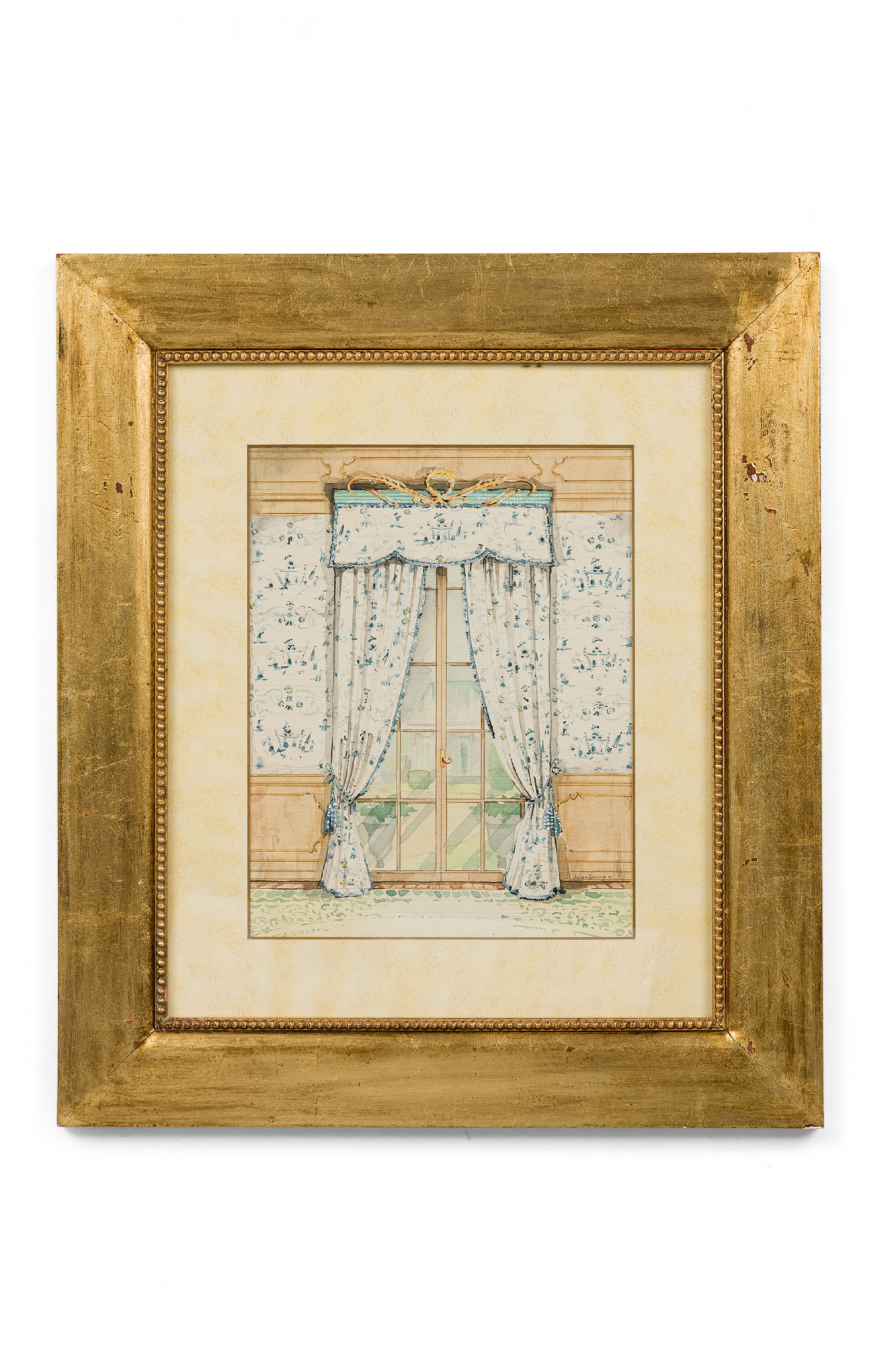 Set of 4 framed contemporary english watercolor prints of english curtains