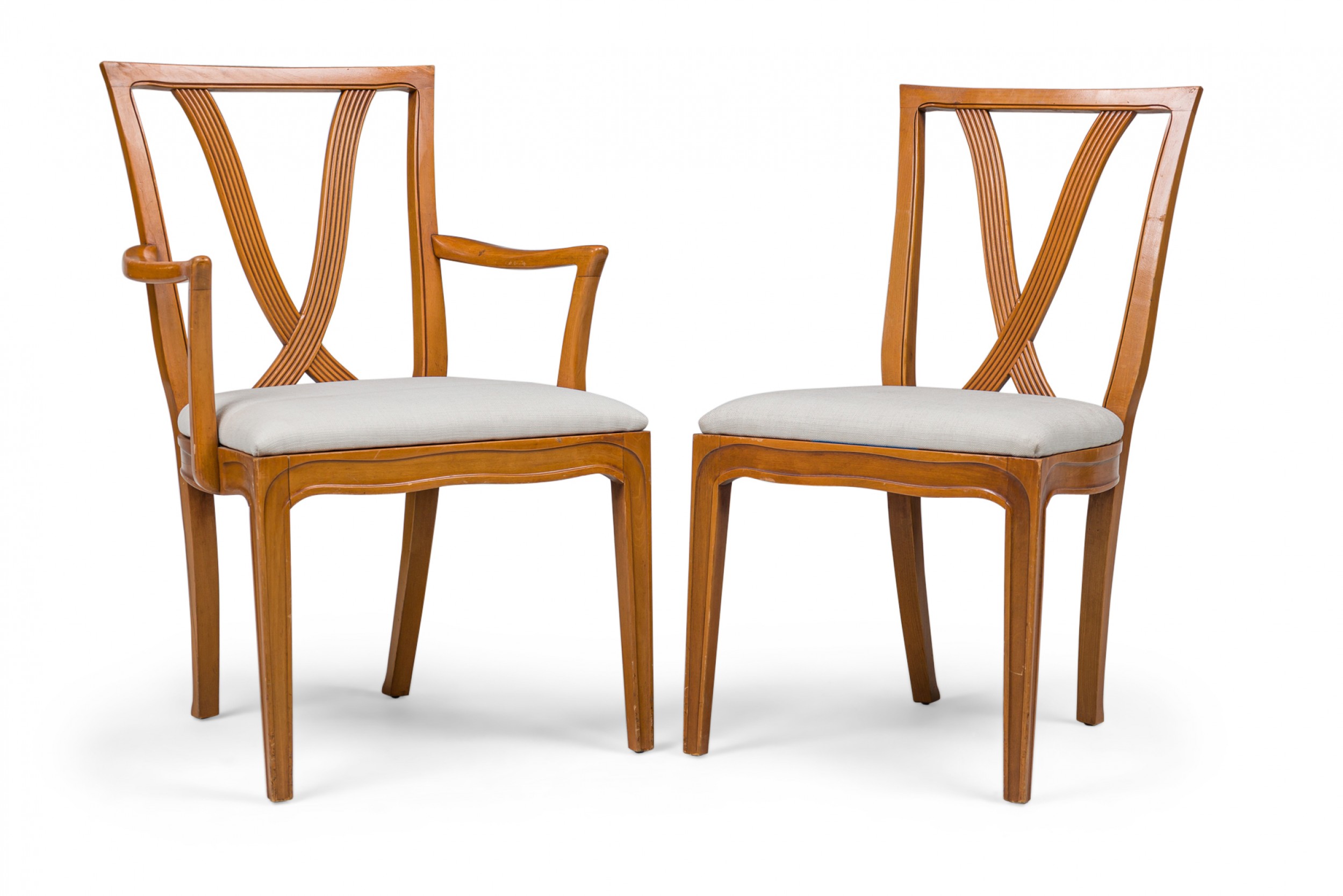Set of 6 mid century continental maple upholstered dining chairs 
