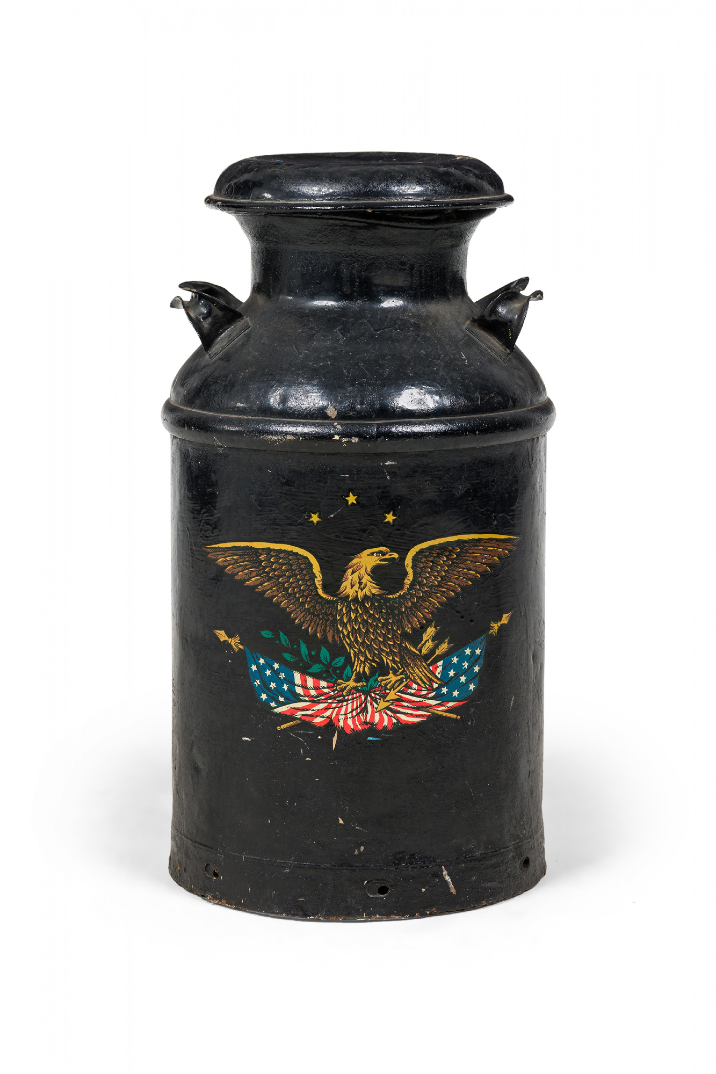 American country patriotic painted milk pail with eagle and american flags