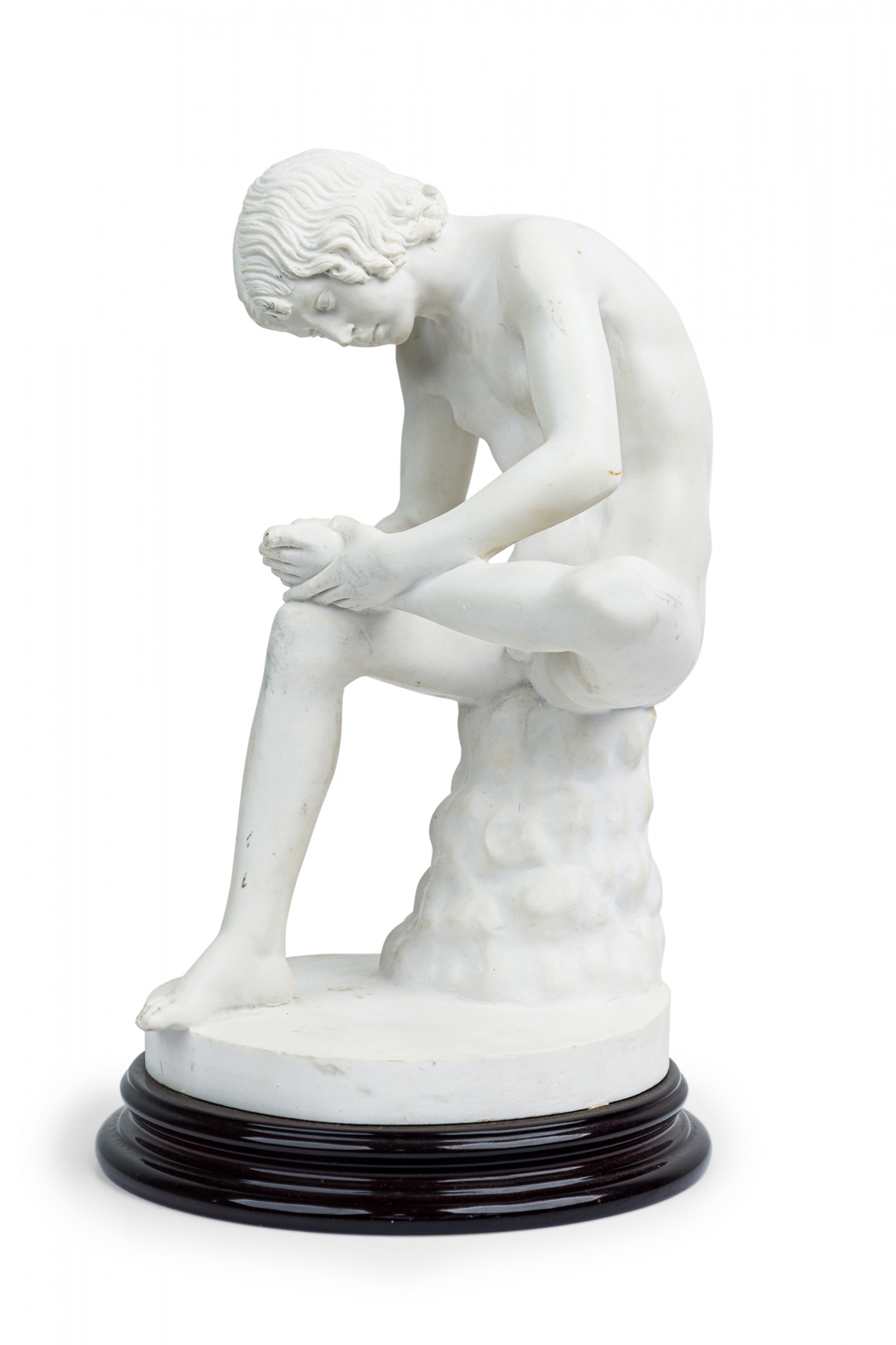Italian neo classic white porcelain small statue cast of boy with thorn by salterini
