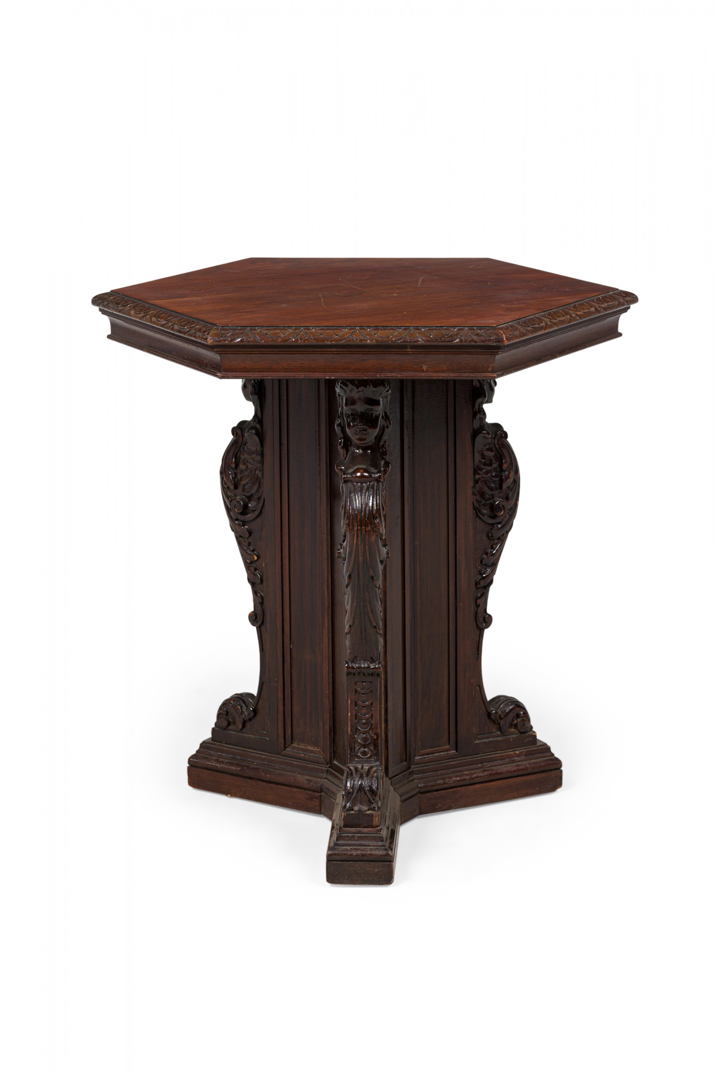 English victorian style carved mahogany hexagonal occasional end table