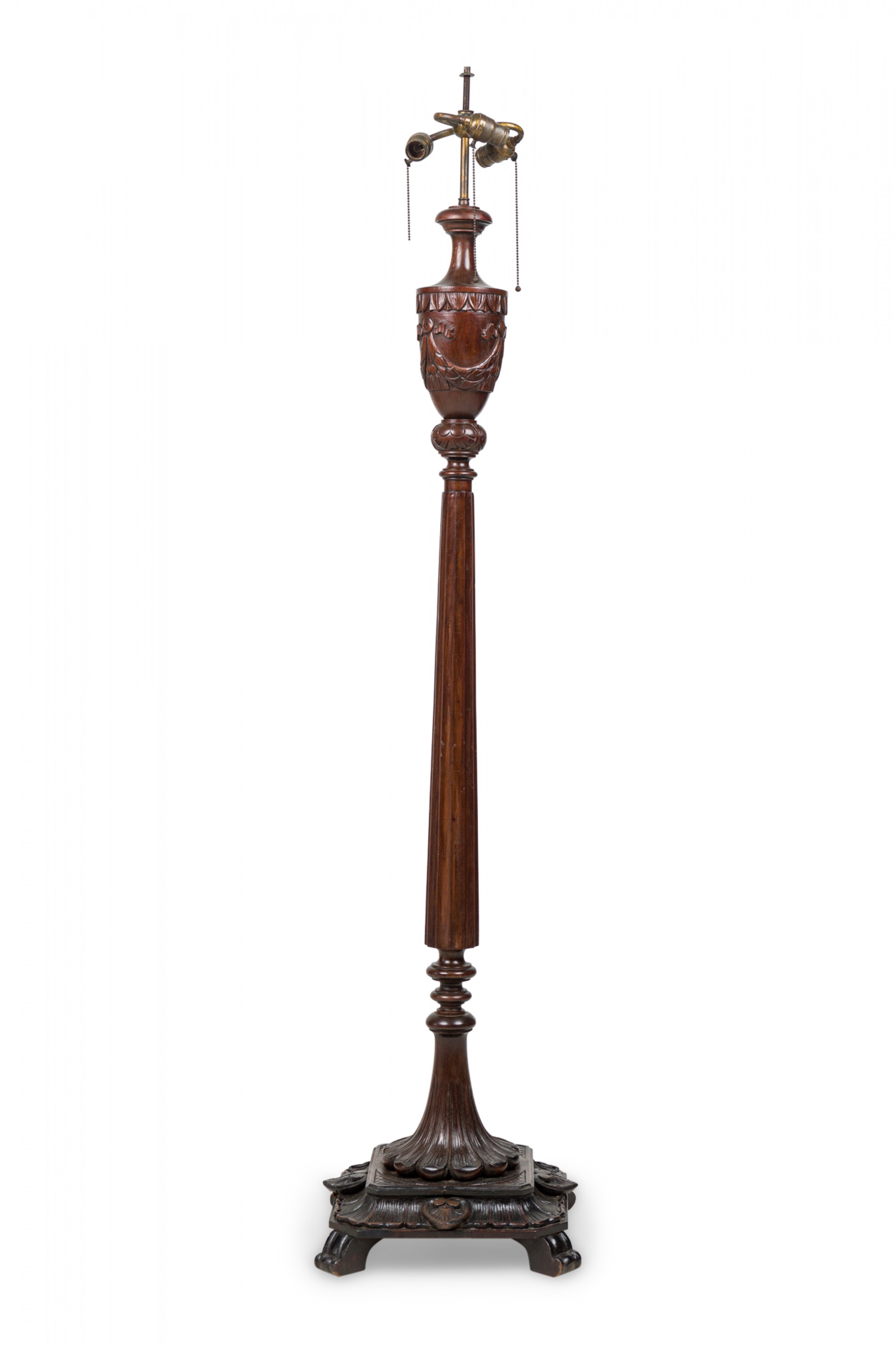 English victorian elaborately carved mahogany and brass floor lamp