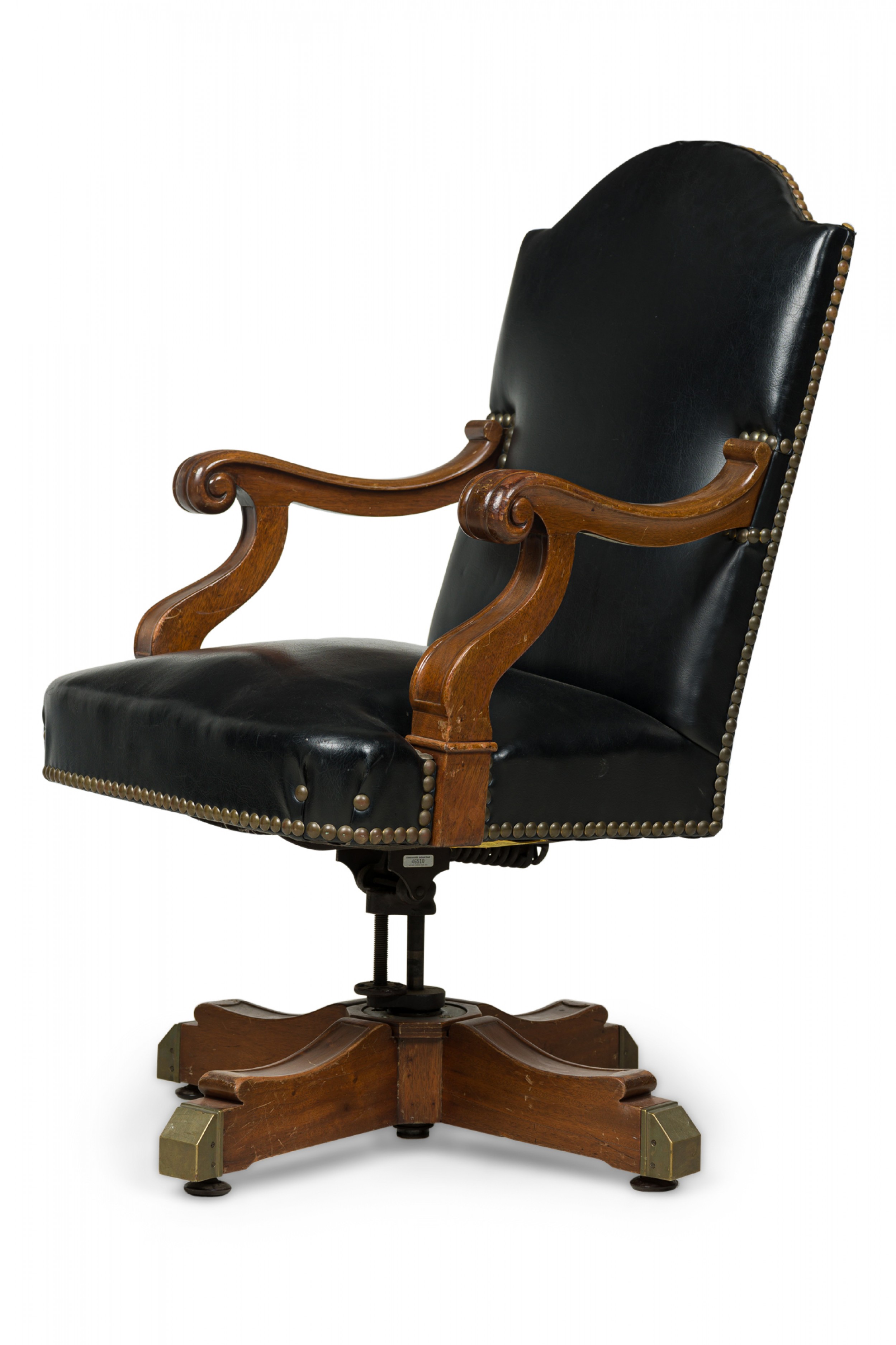 American victorian style black leather upholstered swivel chair