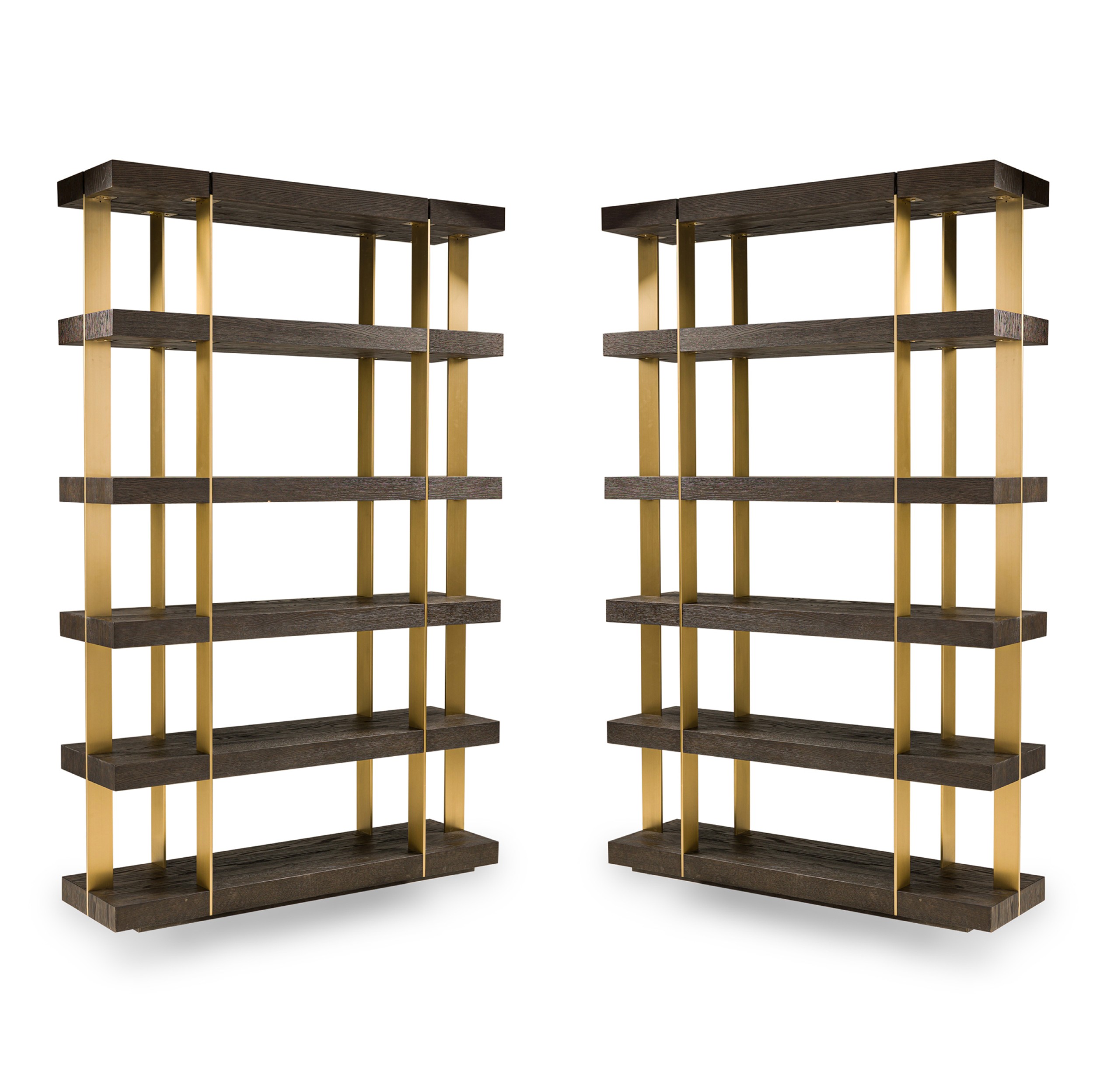 Pair of thomas bina ed robinson for rh oveido contemporary american oak verrazano shelving units