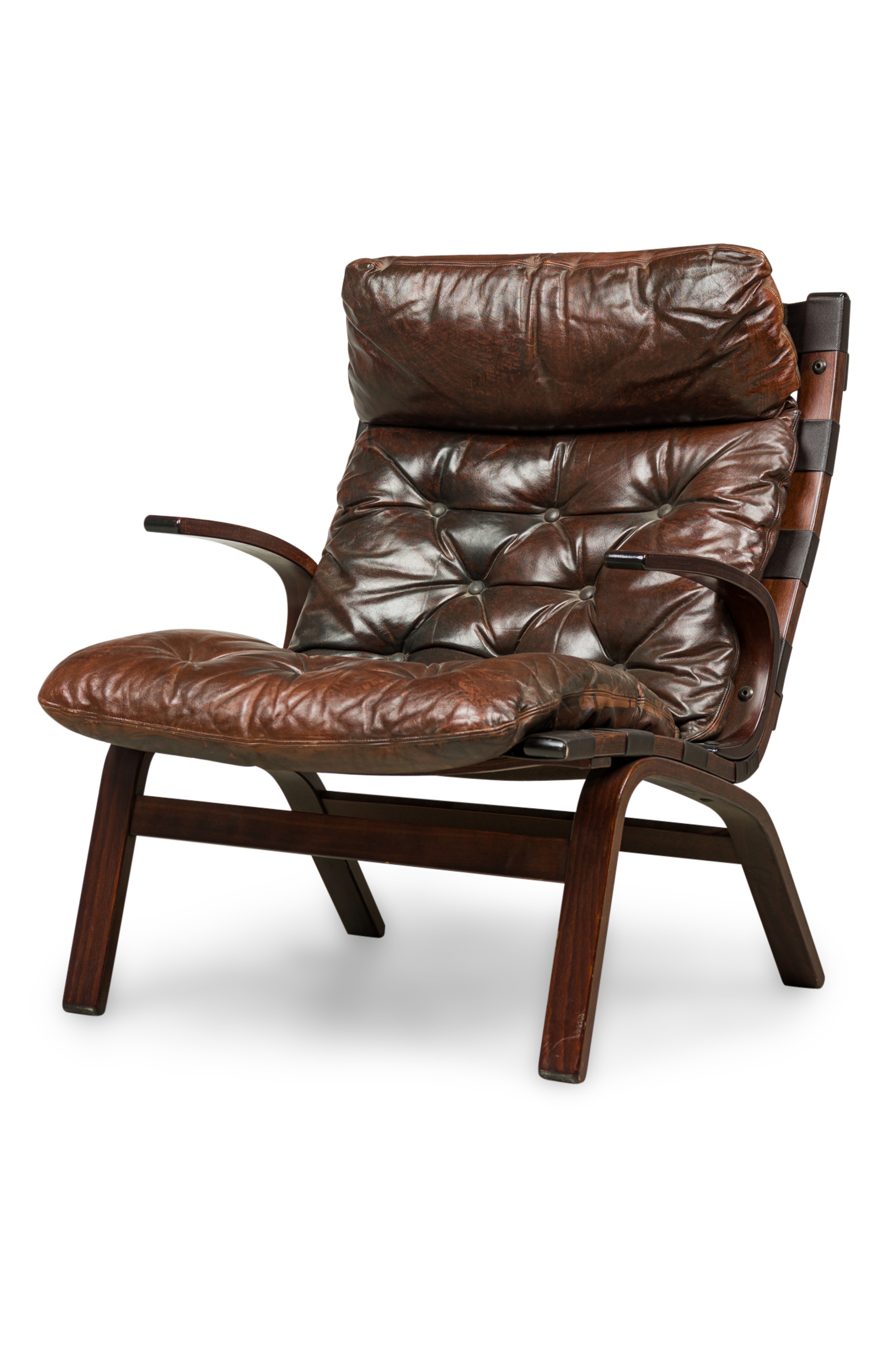 Continental mid century style tufted leather armchair