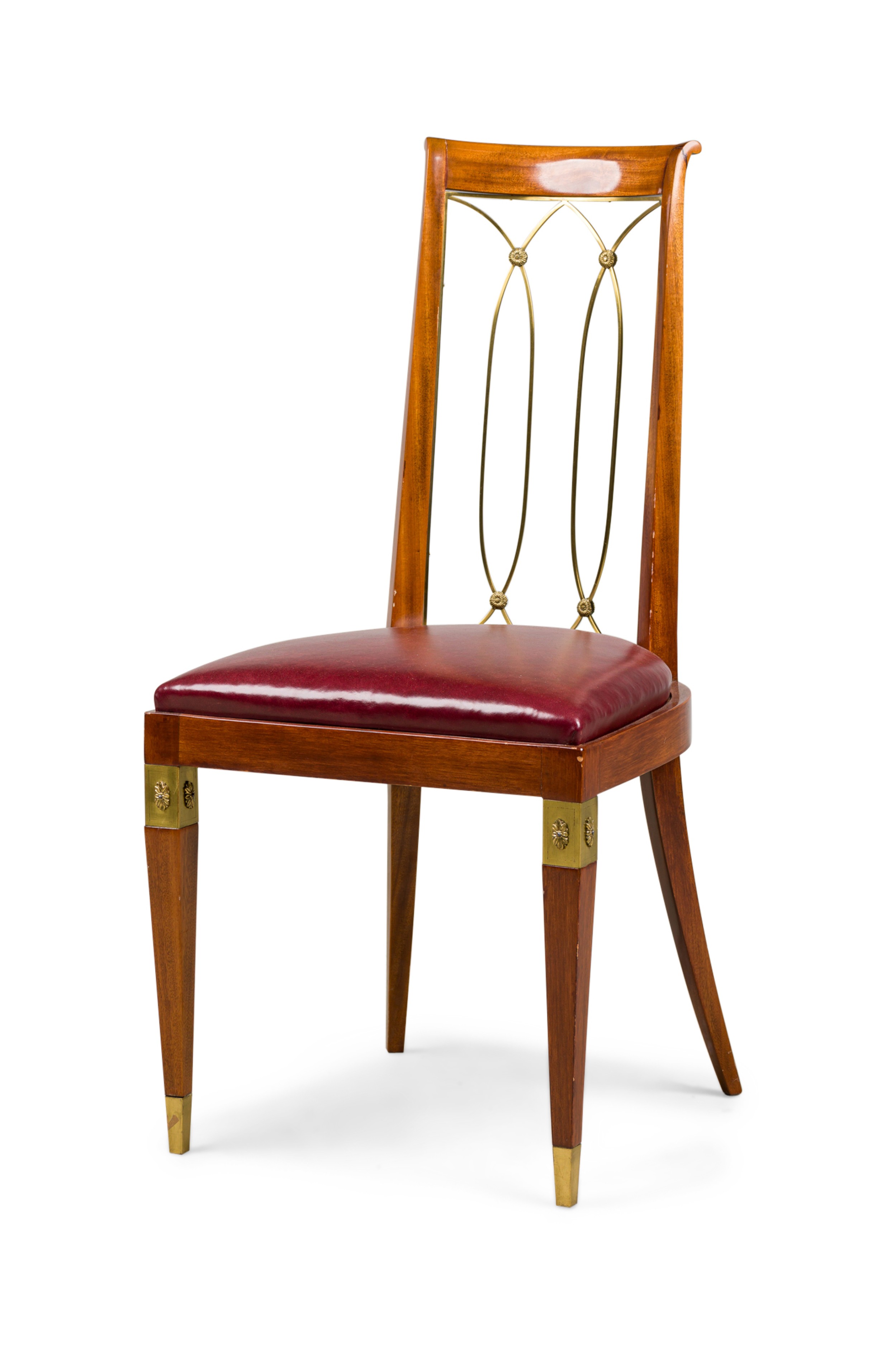 French art deco mahogany brass open back side chair 