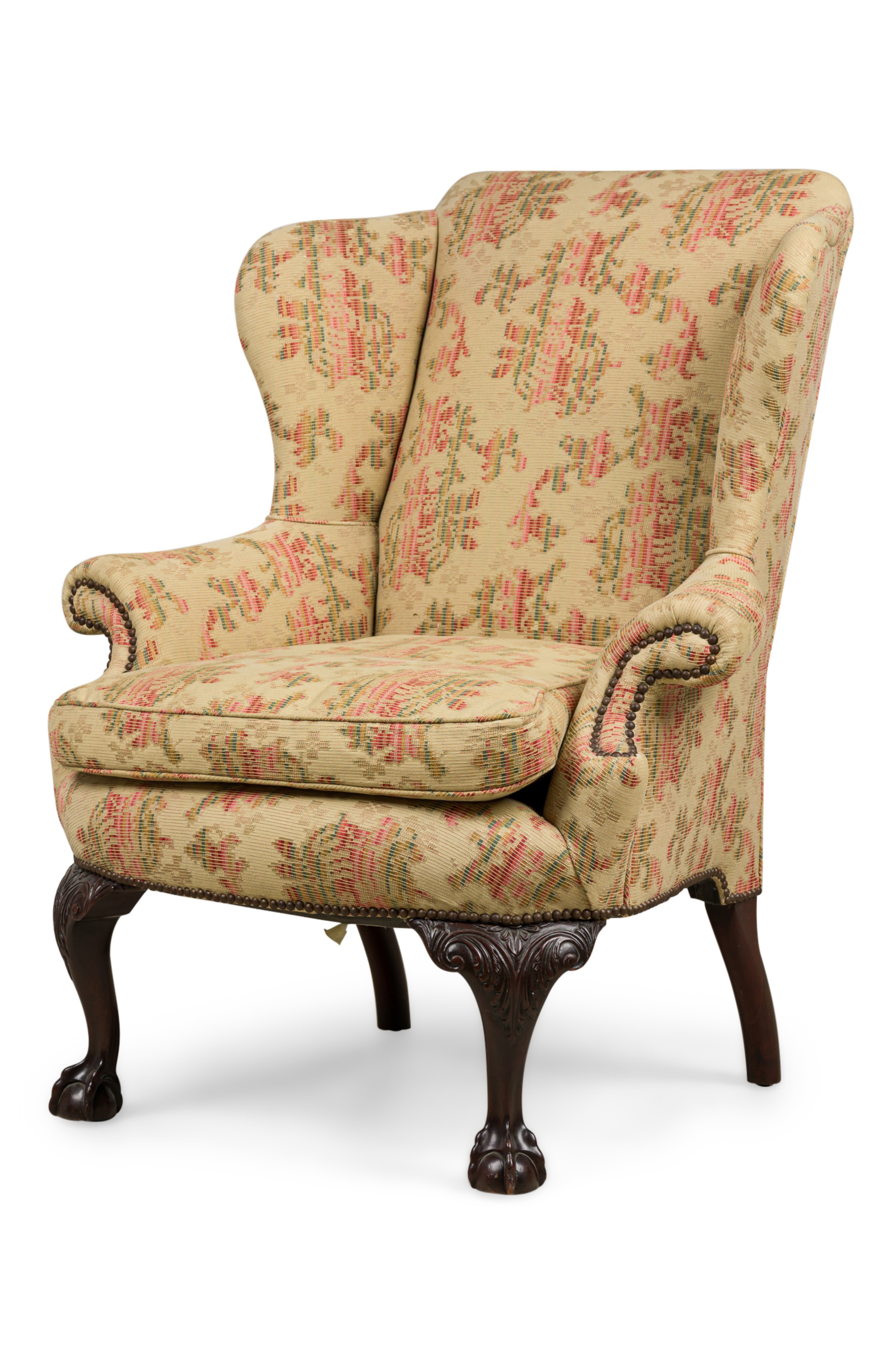 English victorian tan wing chair 