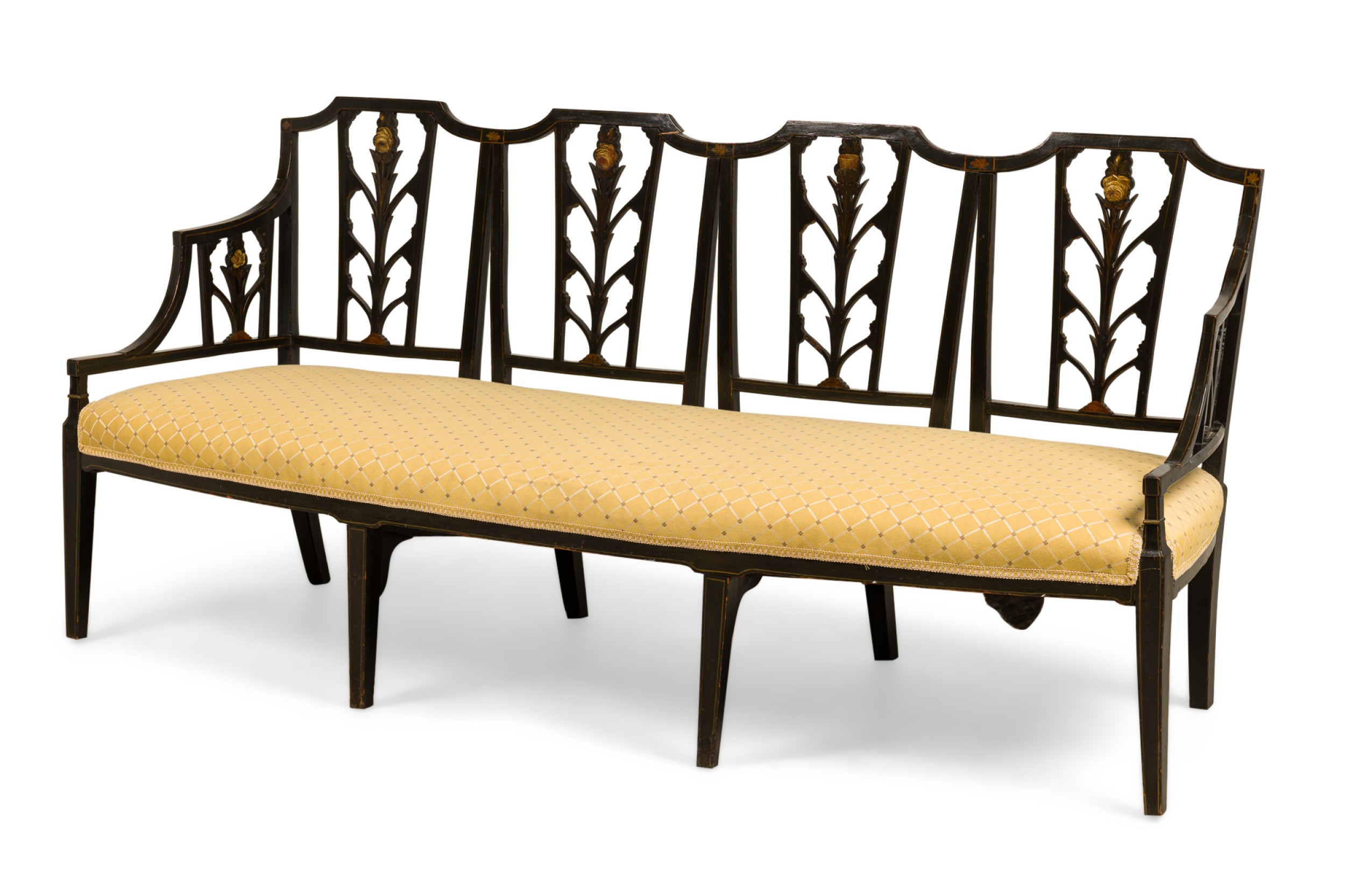 English sheraton black lacquered loveseat 