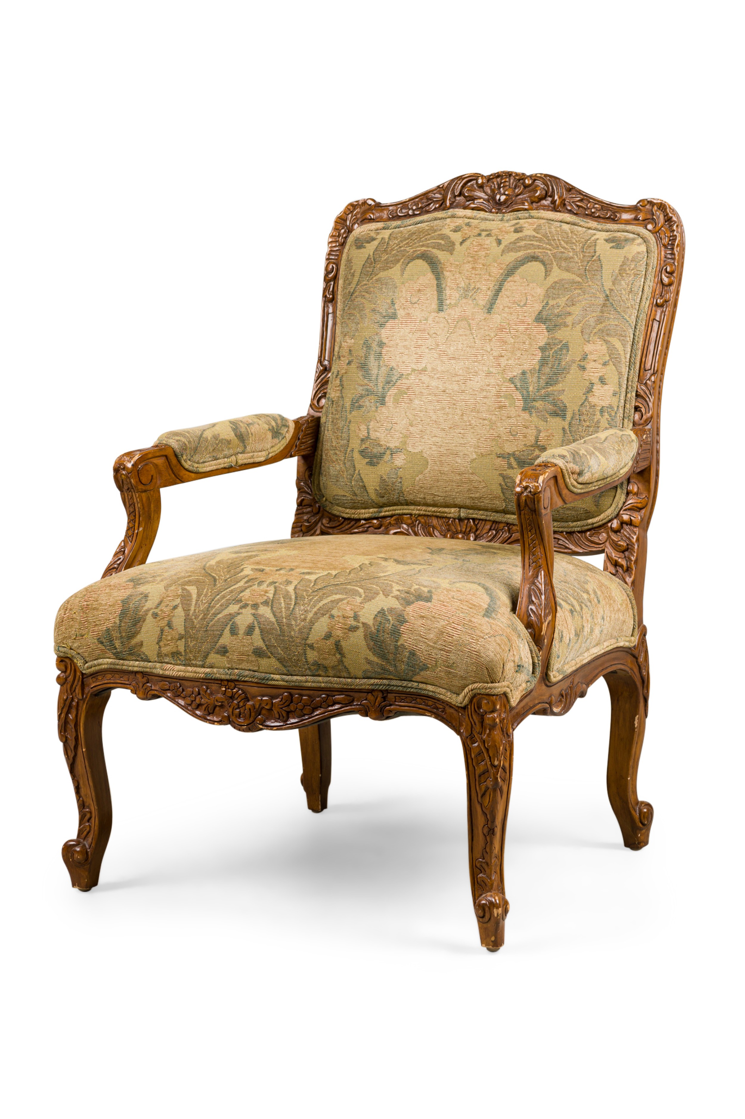 French louis xv floral upholstered armchair 