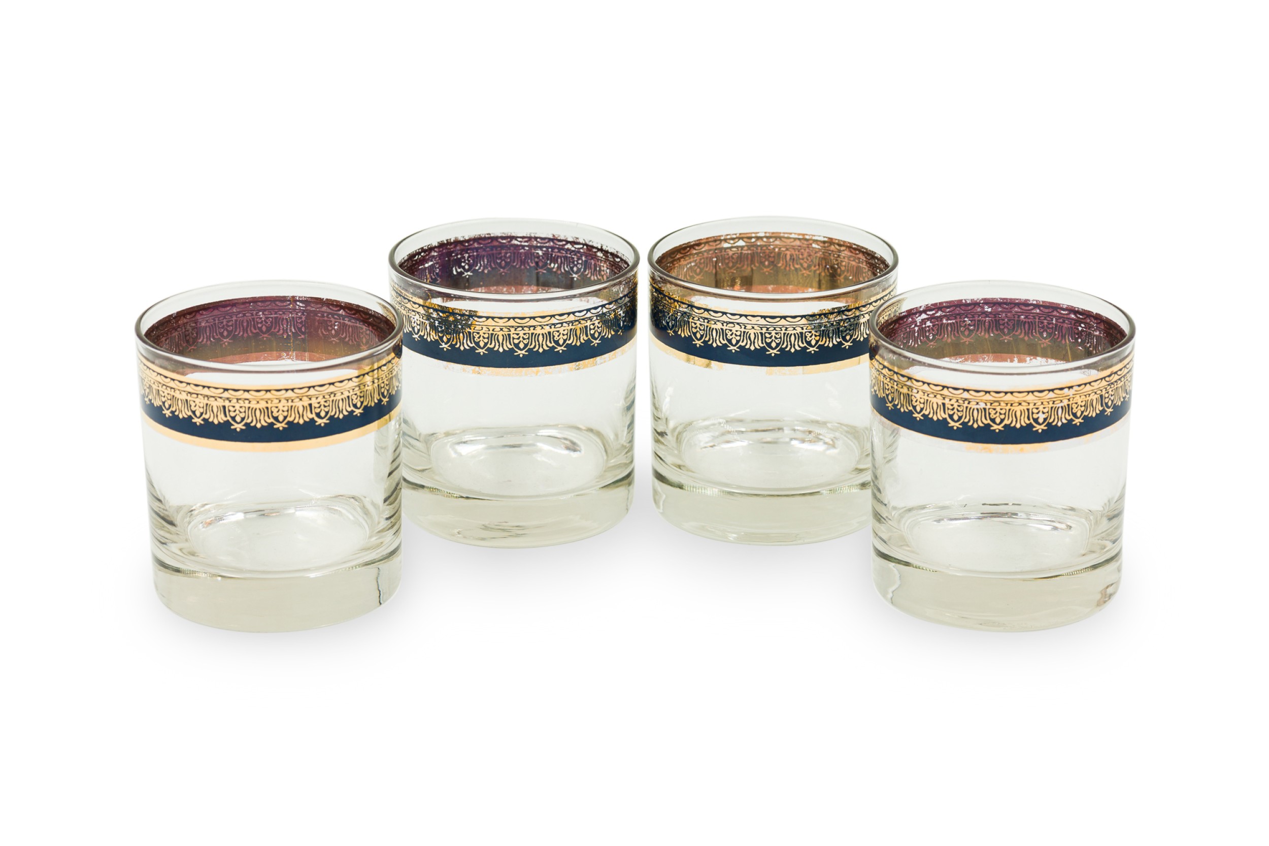 Set of 4 baltic continental blue and gold glass cup