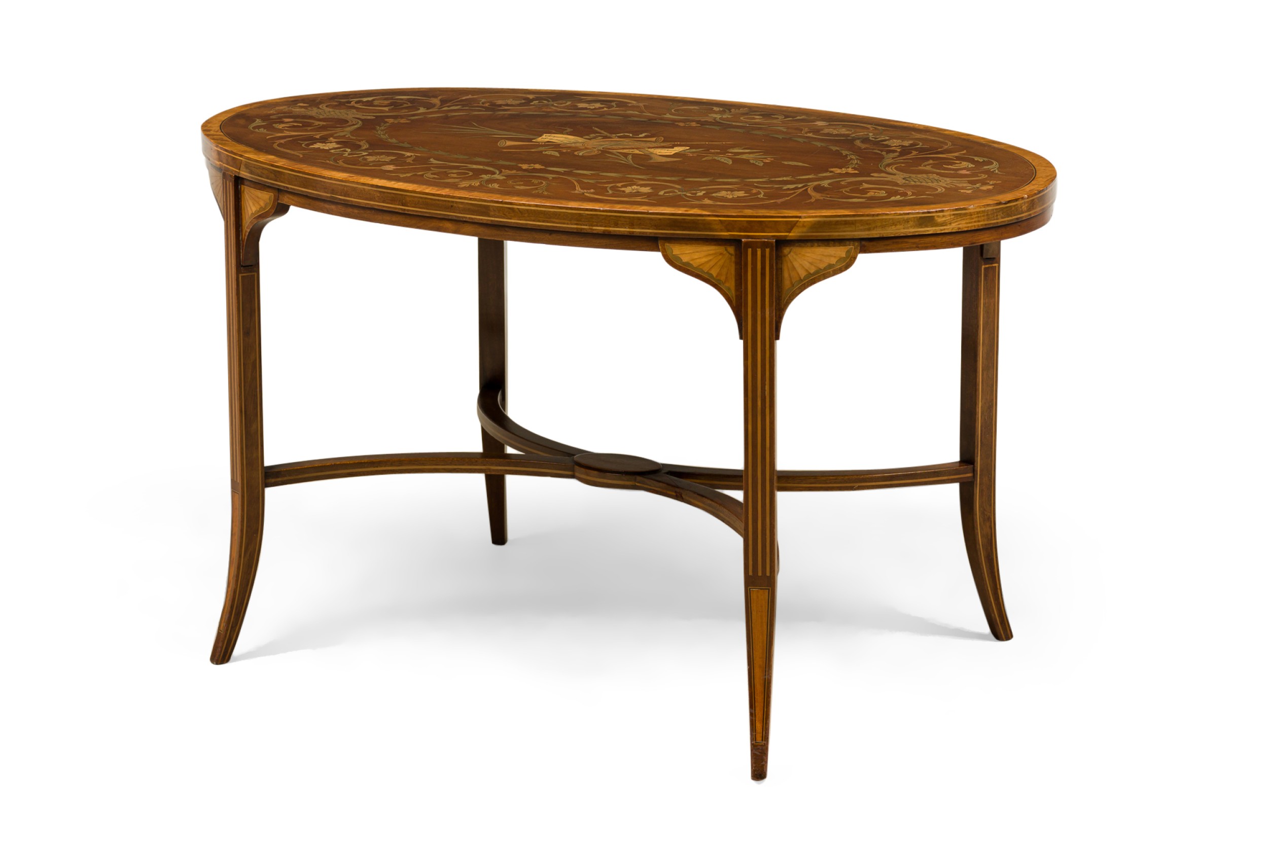 English edwardian mahogany and marquetry inlay occasional table
