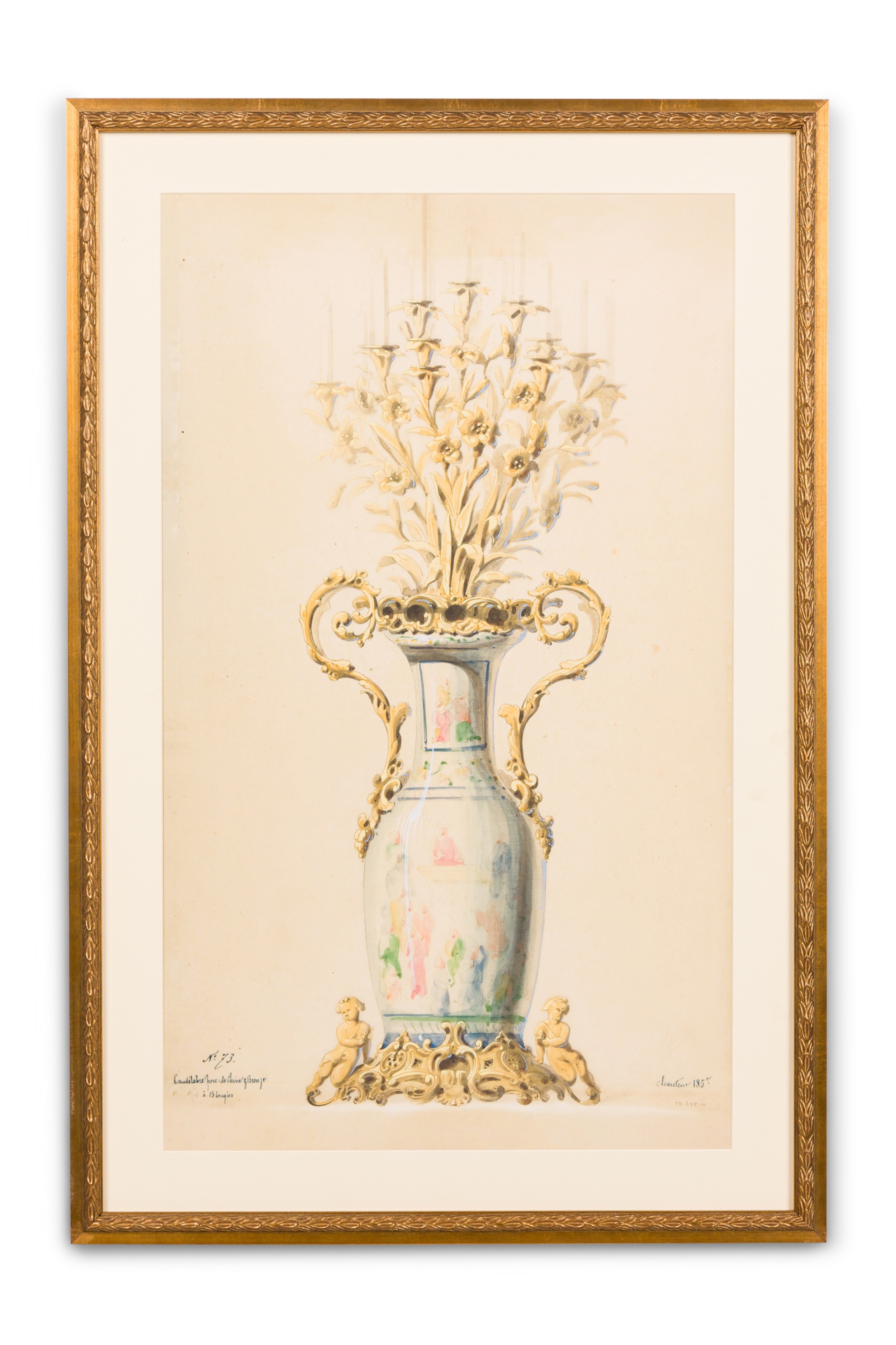 French victorian colored print of a vase 