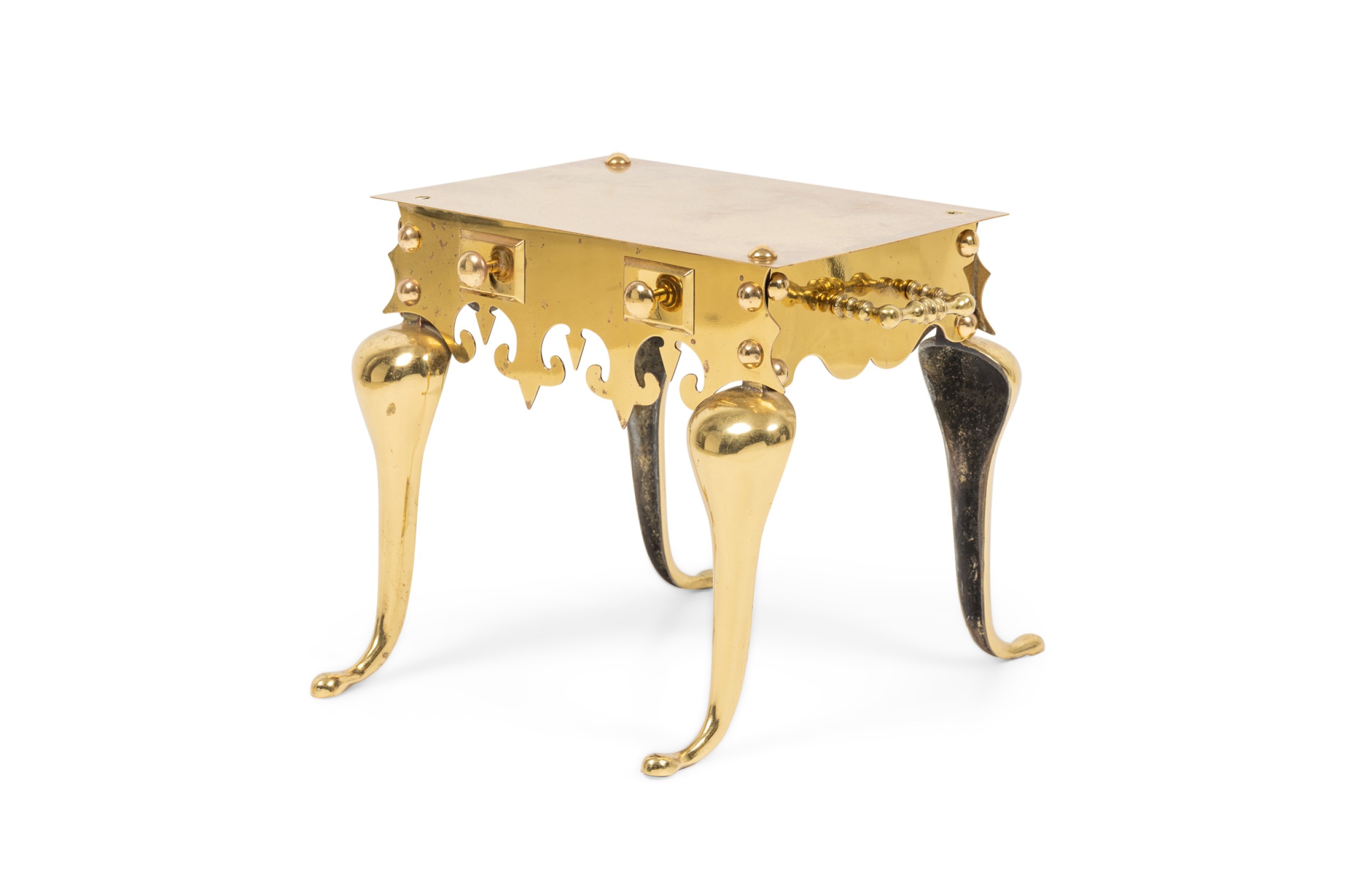 English victorian brass hearth fireplace footman stool 