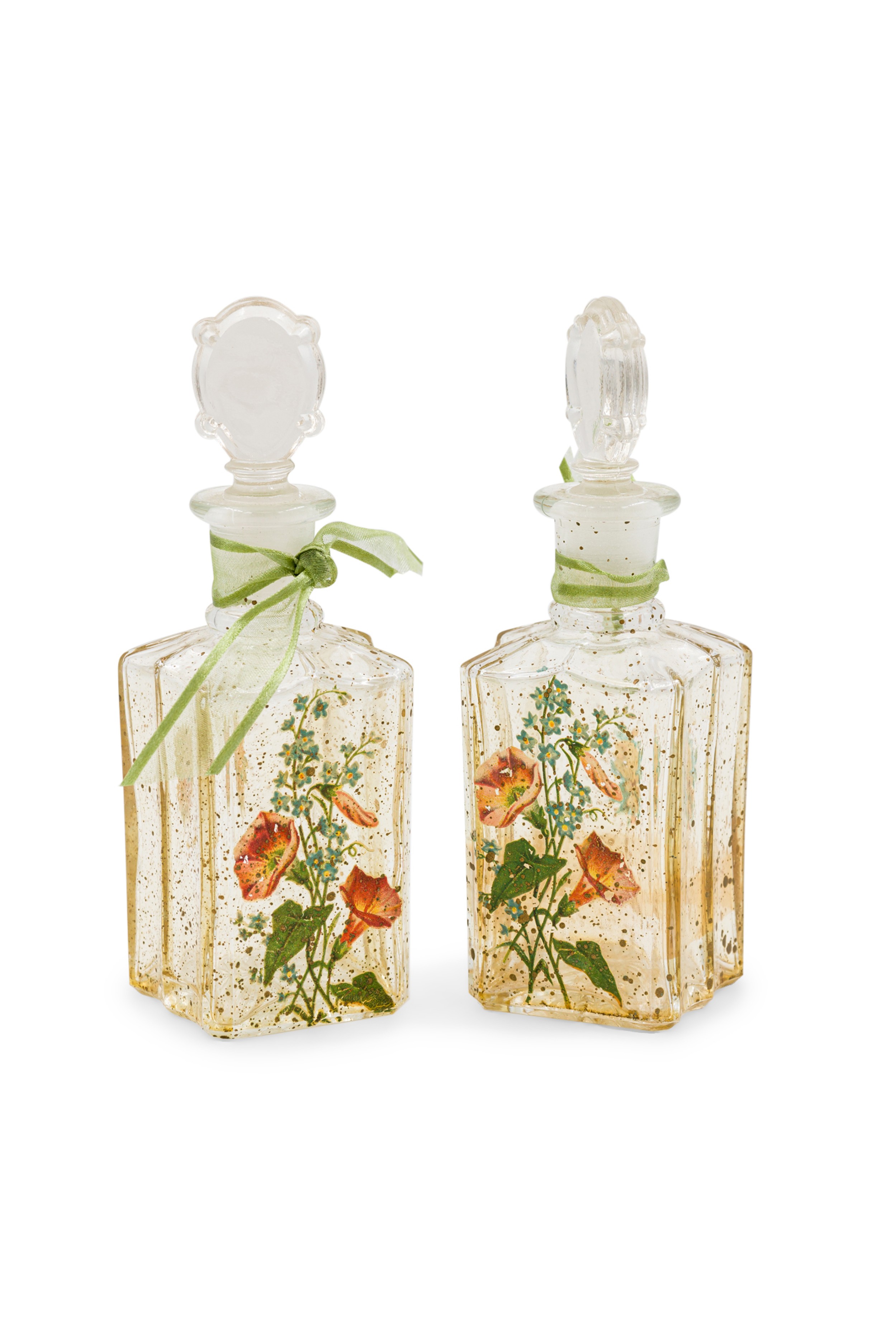 Pair of french art deco floral perfume bottles