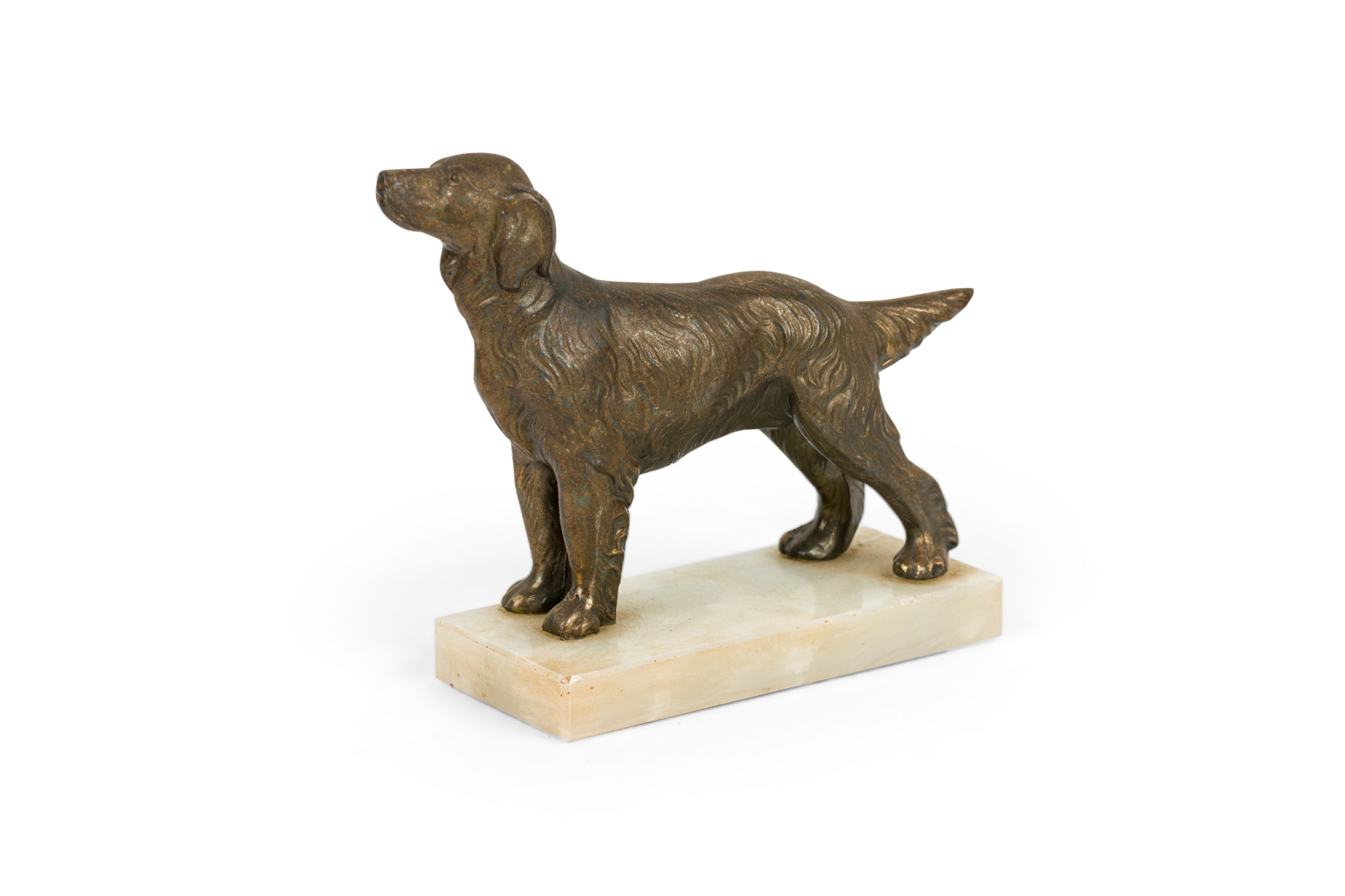French victorian bronze dog on marble small statue 