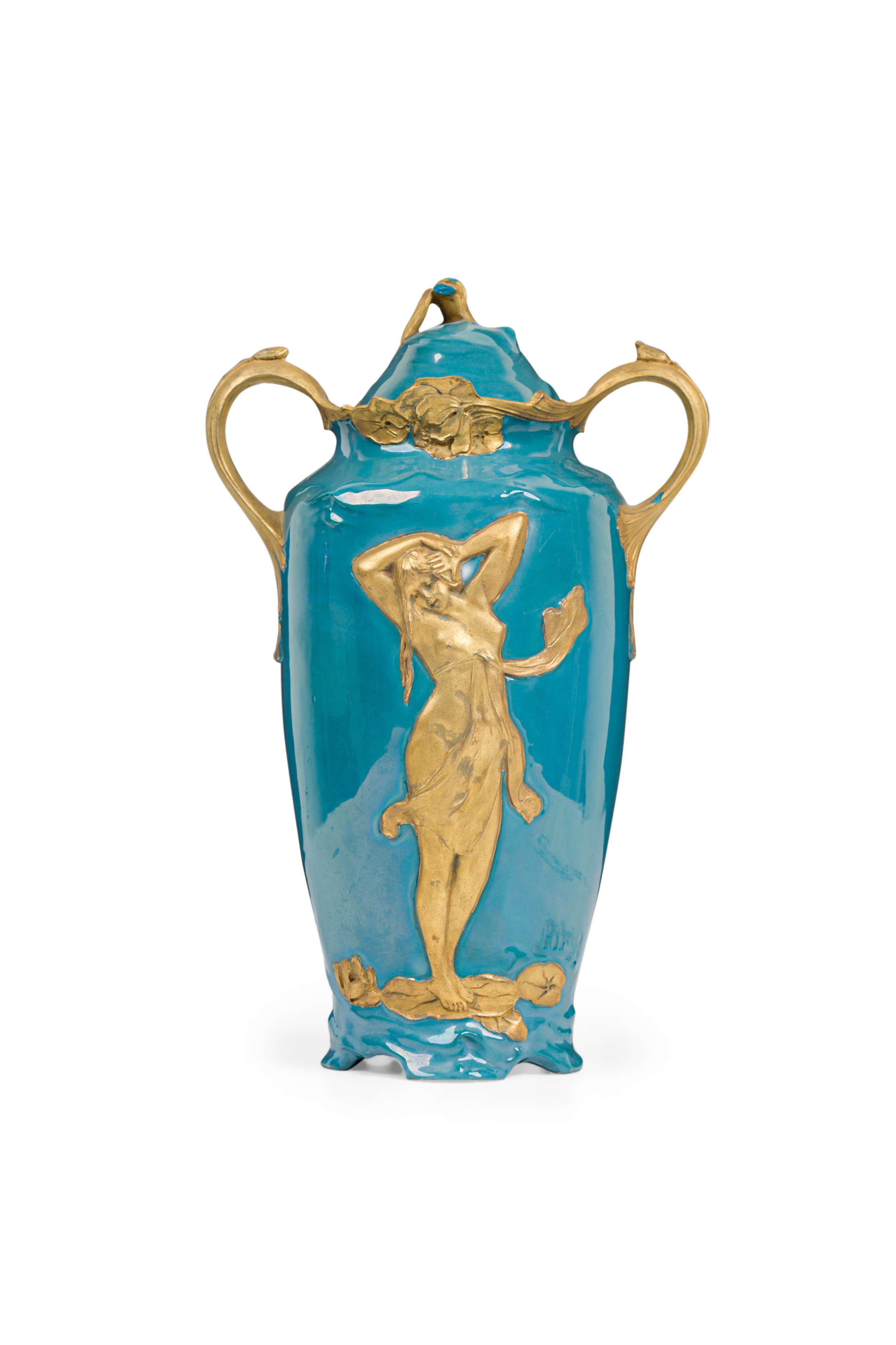 Kronach Art Nouveau blue and gold urn 