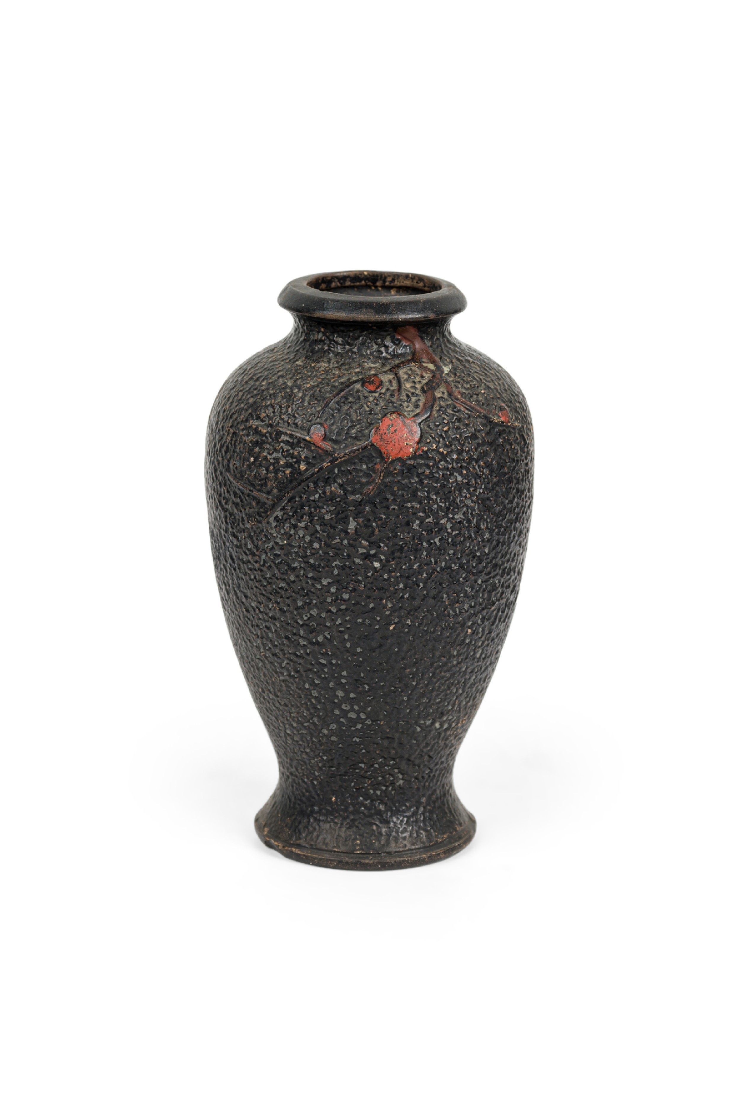 Mid Century textured urn with a bird sitting on a branch 