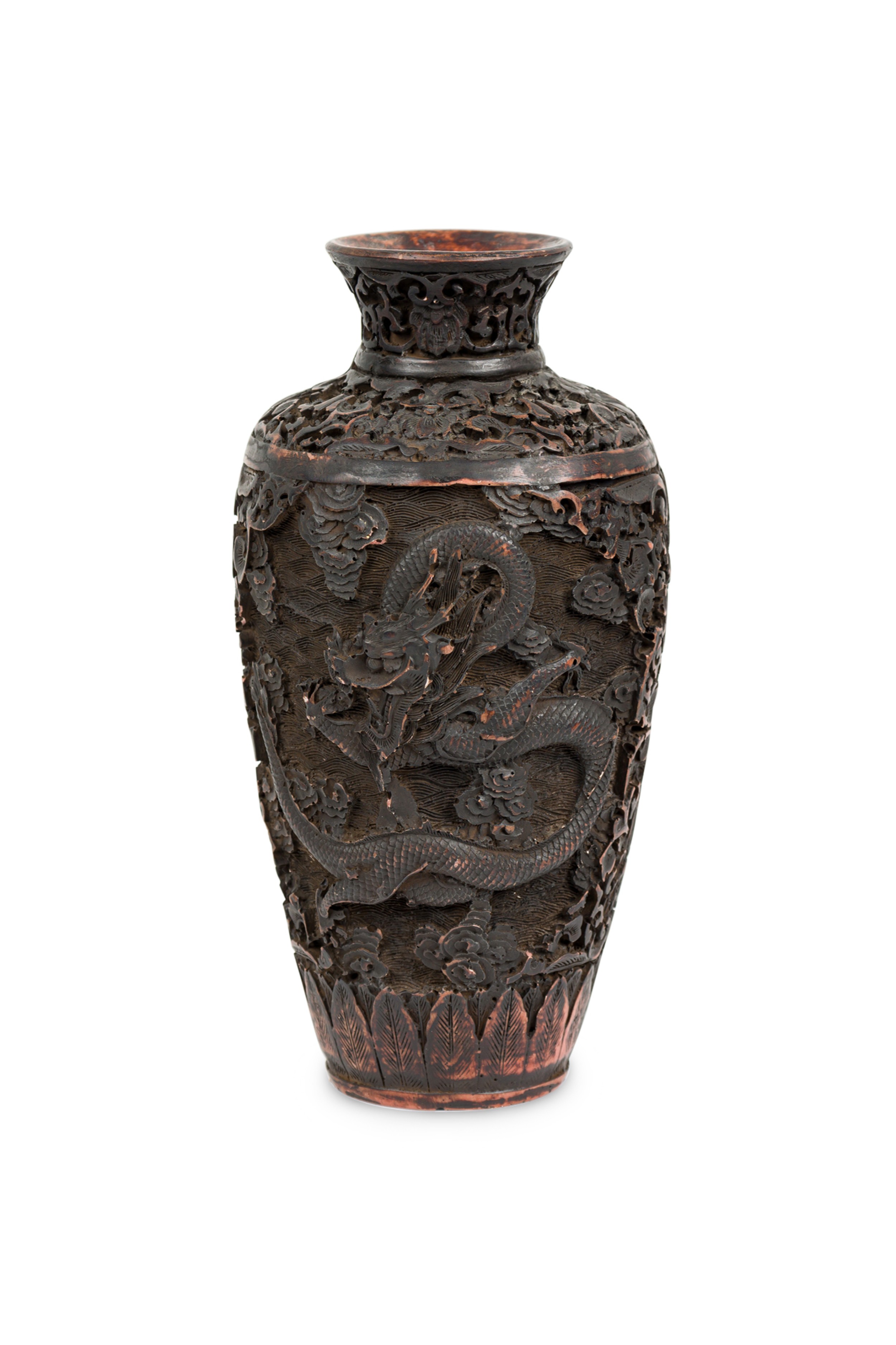 Asian textured vase depicting two dragons 