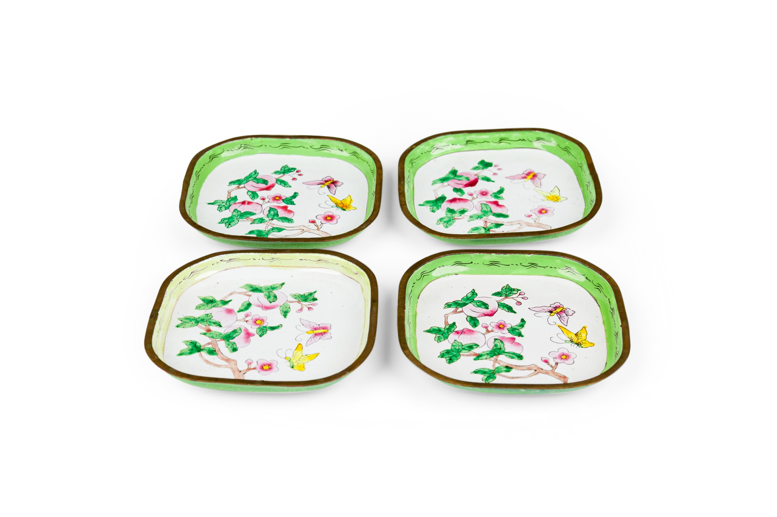 Set of 4 french victorian small green and white porcelain plates 