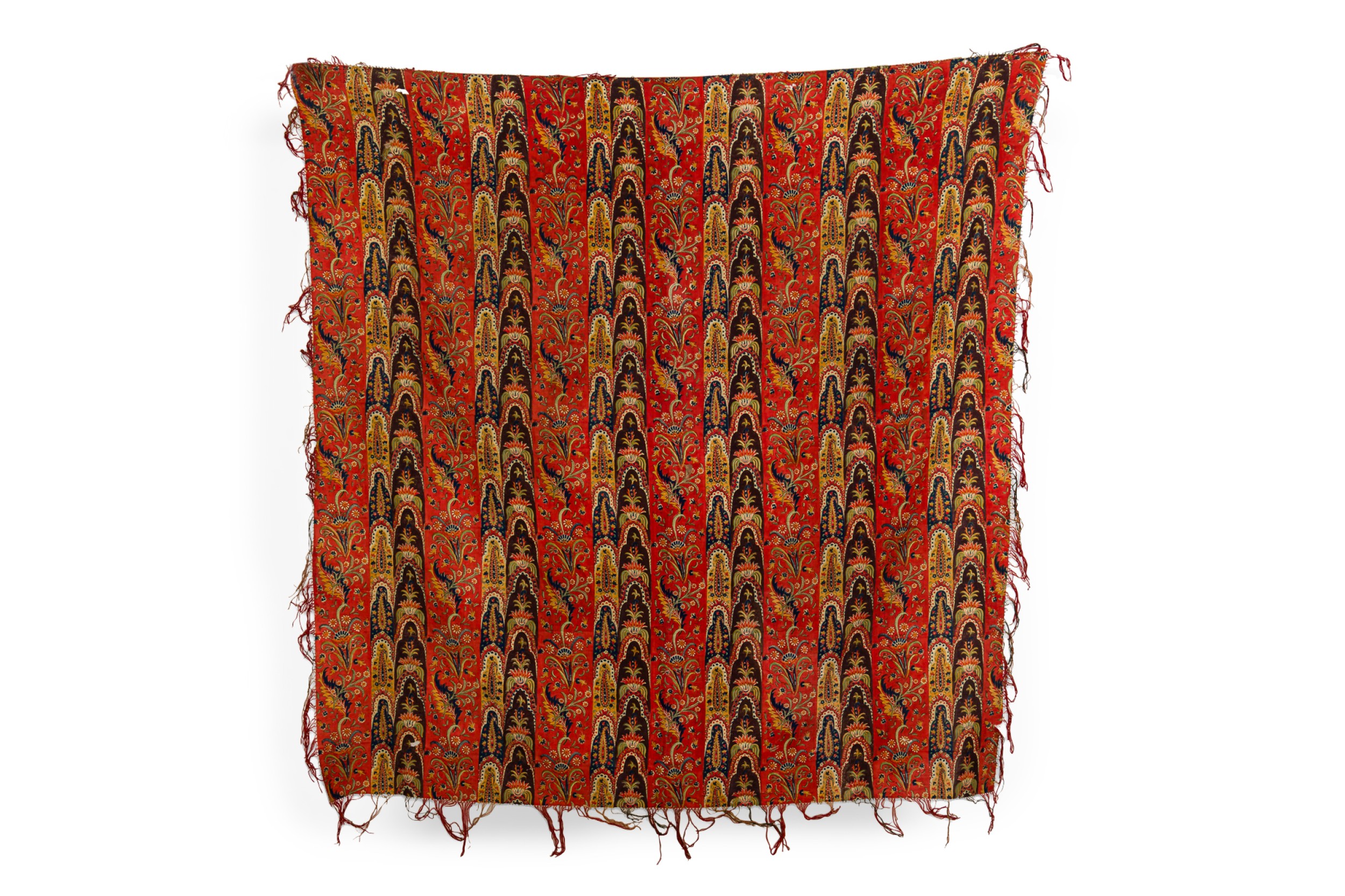 French victorian red and multi colored table cover 