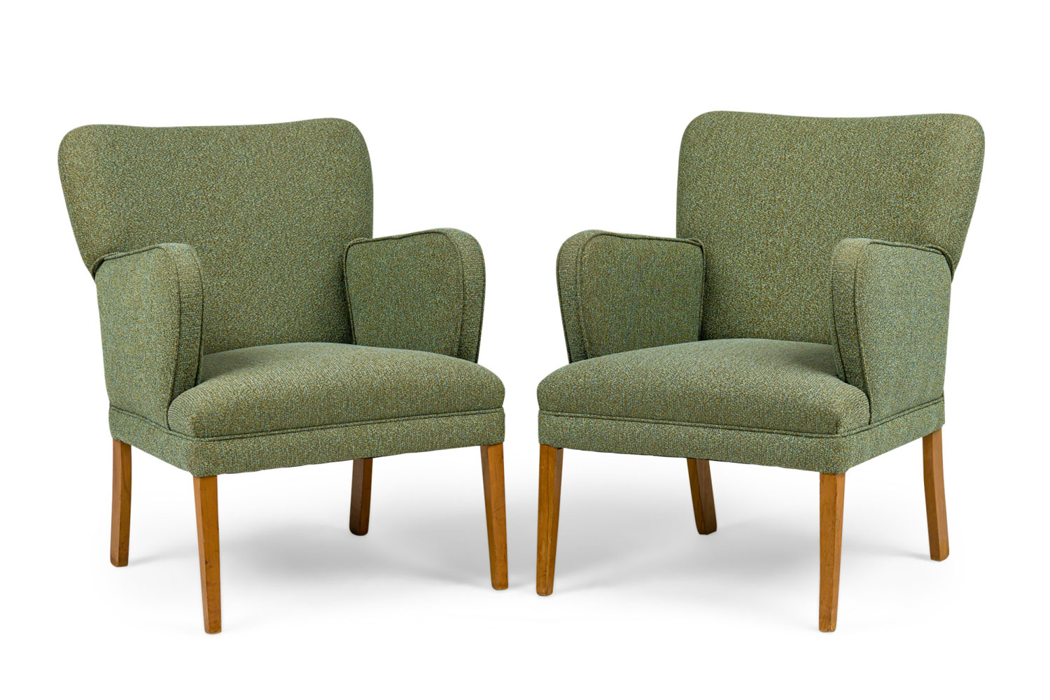 Pair of american mid century teal wide back armchairs  