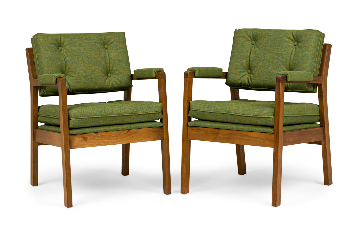 Pair of american mid century green upholstered armchairs 