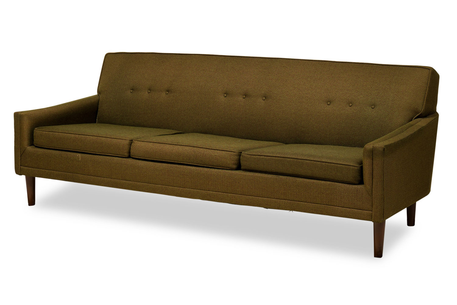 American mid century greenish brown upholstered 3 seater sofa 