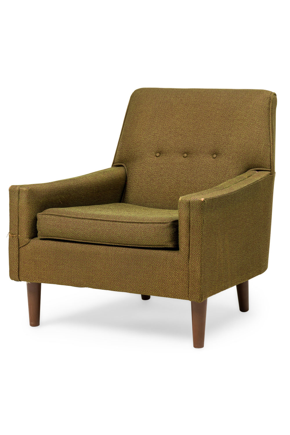 American mid century greenish brown upholstered armchair 