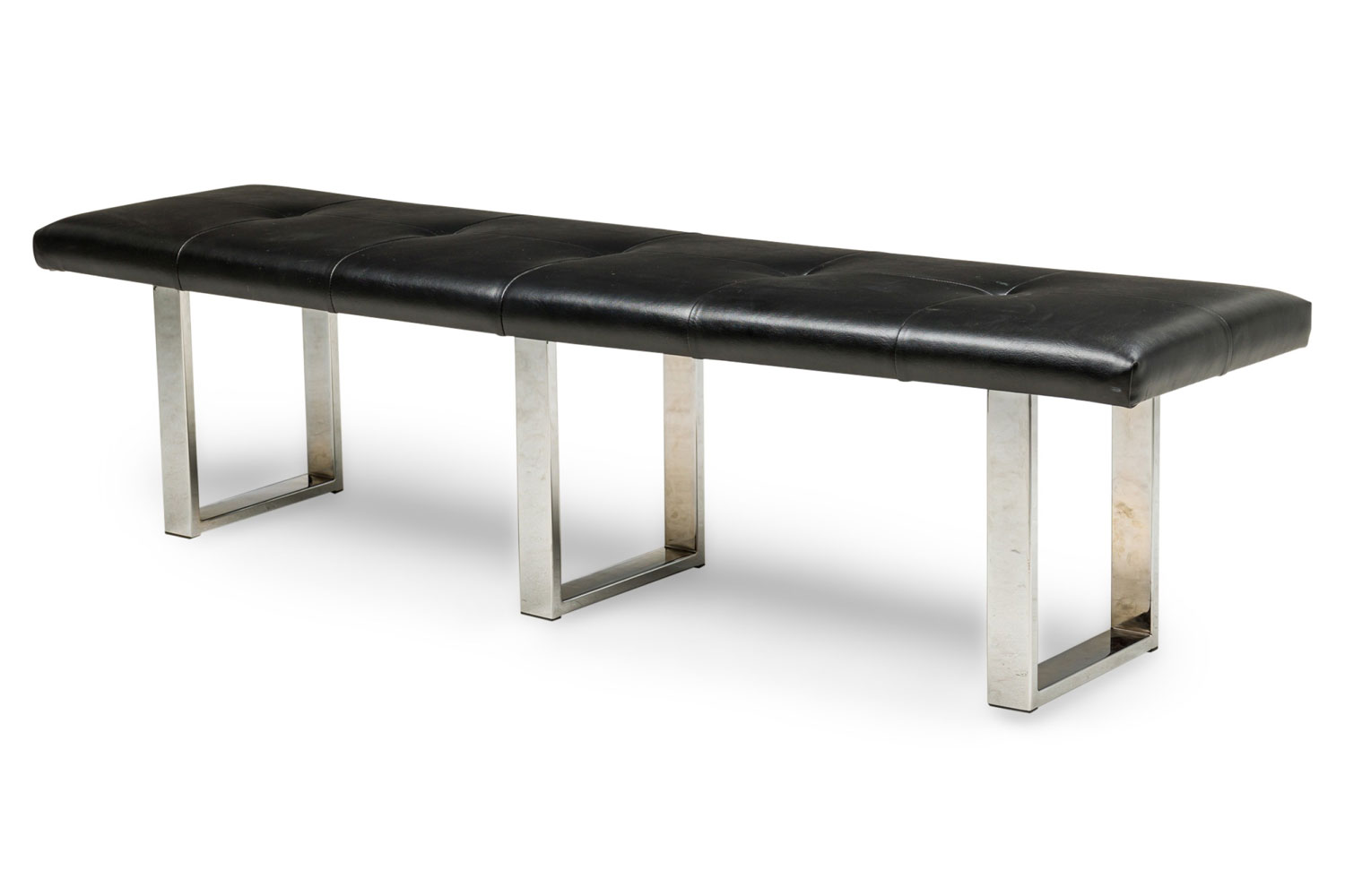 American mid century black tufted faux leather bench