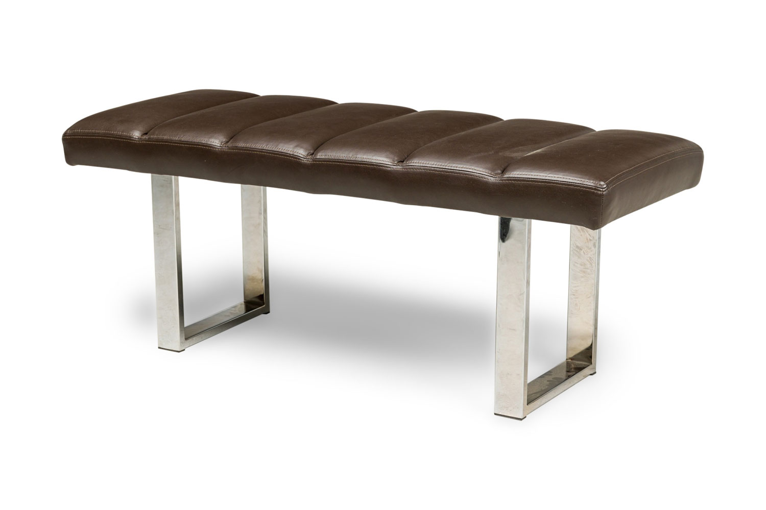 American mid century brown channeled leather bench