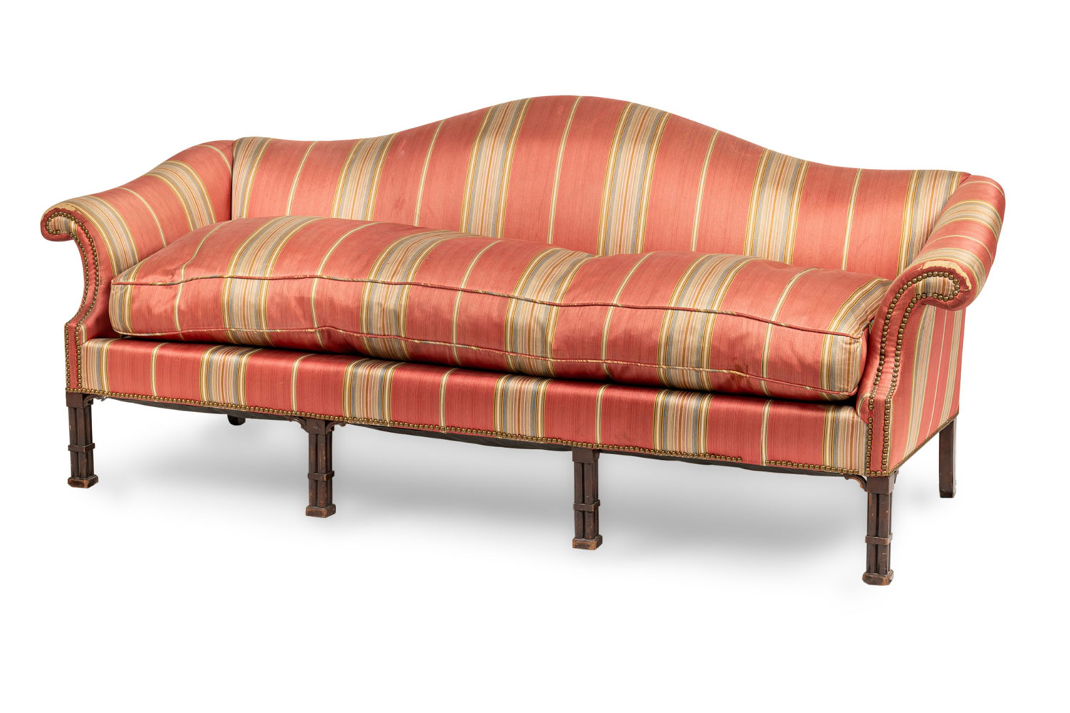 English Chippendale Striped Camelback Sofa 1