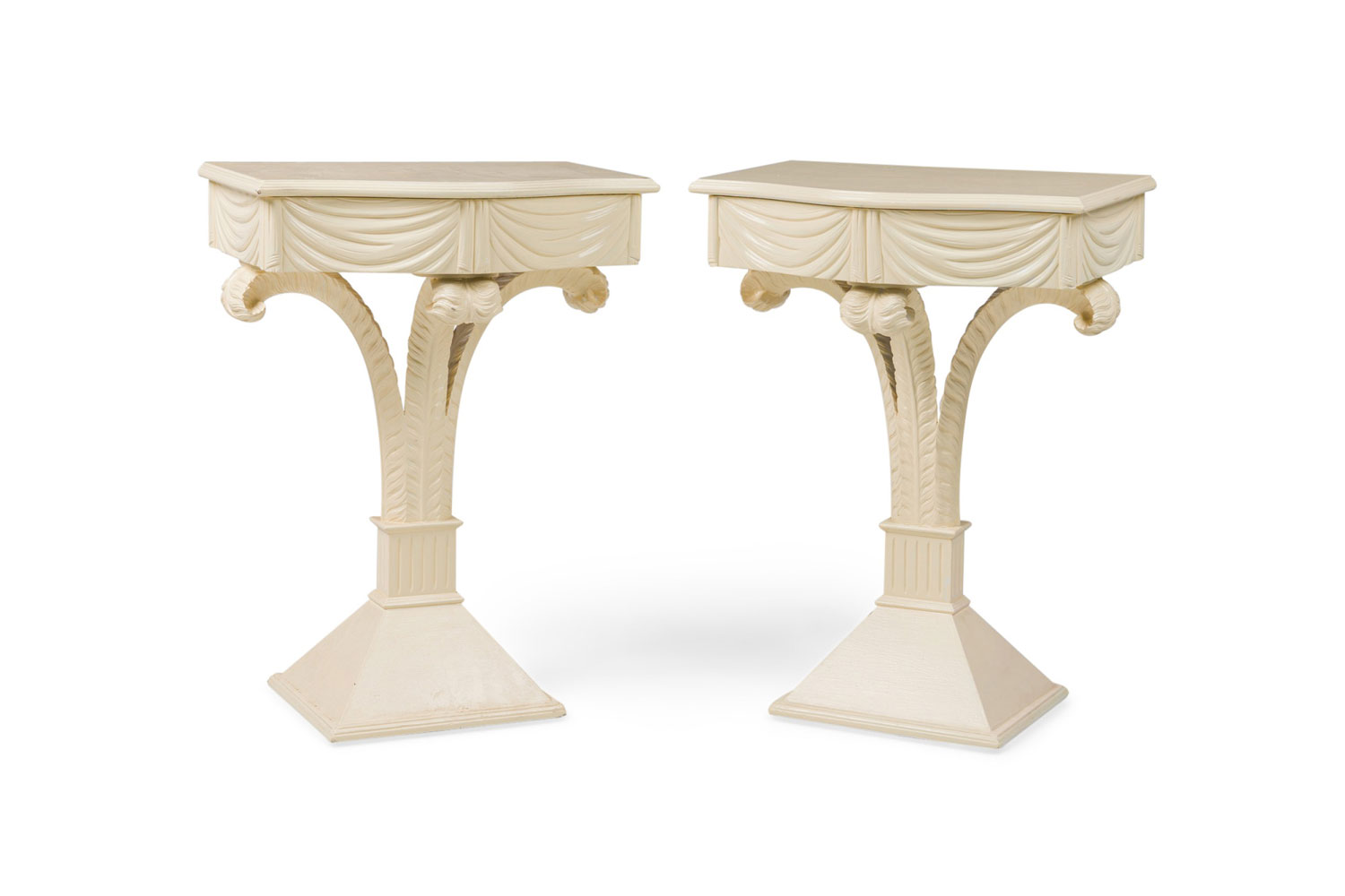Art deco regency painted pedestal console tables