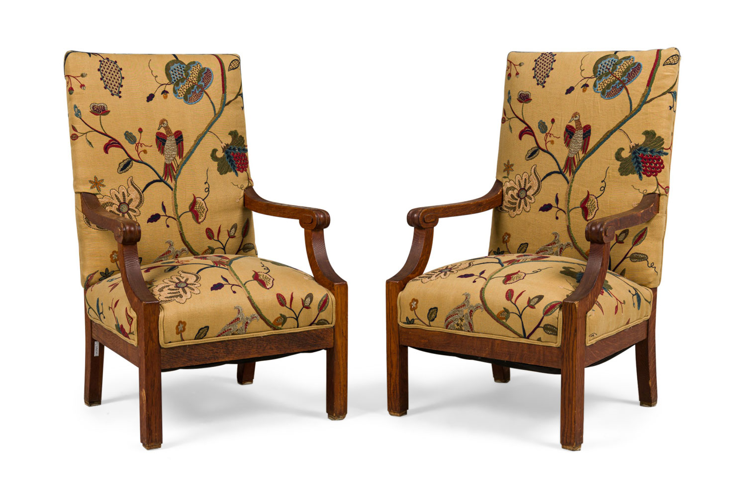 Pair of english queen anne floral upholstered armchairs 