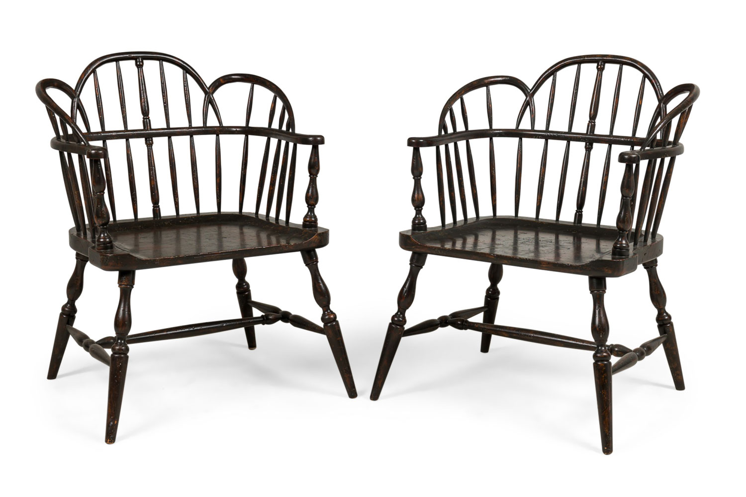 Set of 3 american country windsor black armchairs 