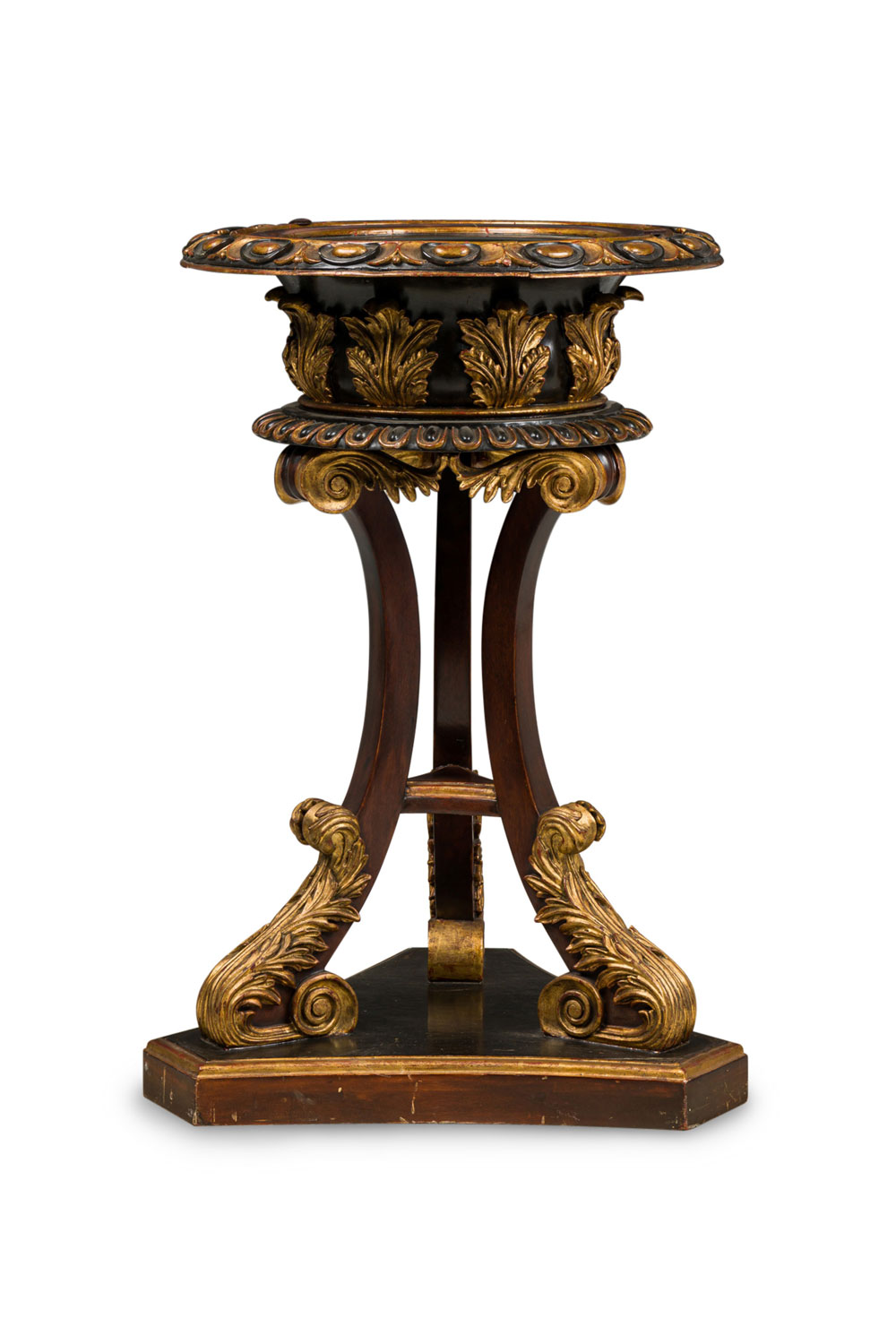 Pair of english regency ebony and gilt 3 leg fernery 