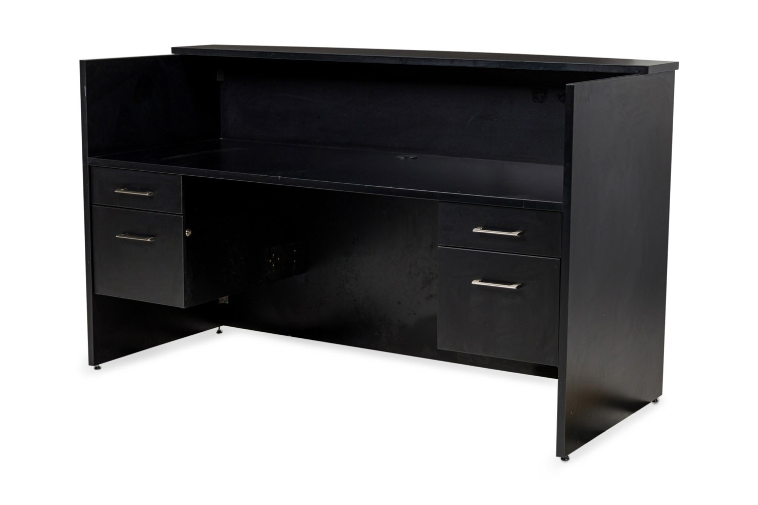 American contemporary black laminate suspended pedestal reception desk