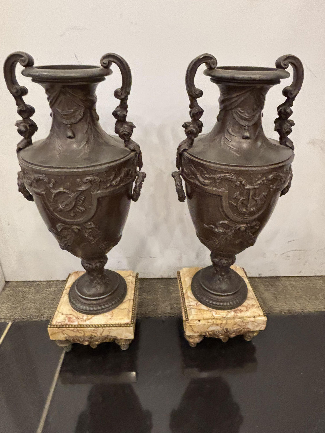 Pair of French Victorian metal urns