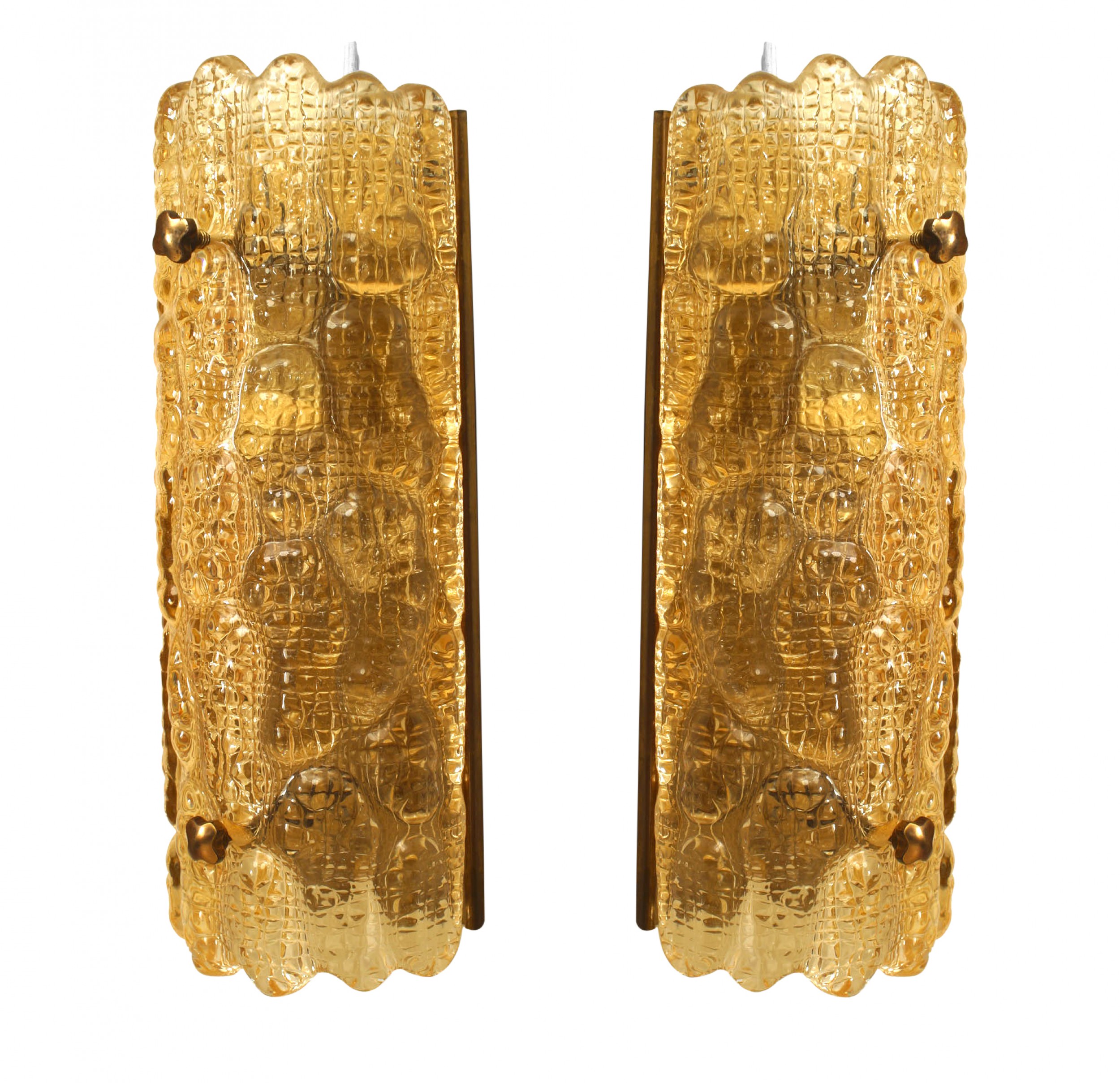 Swedish orrefors amber glass wall sconces